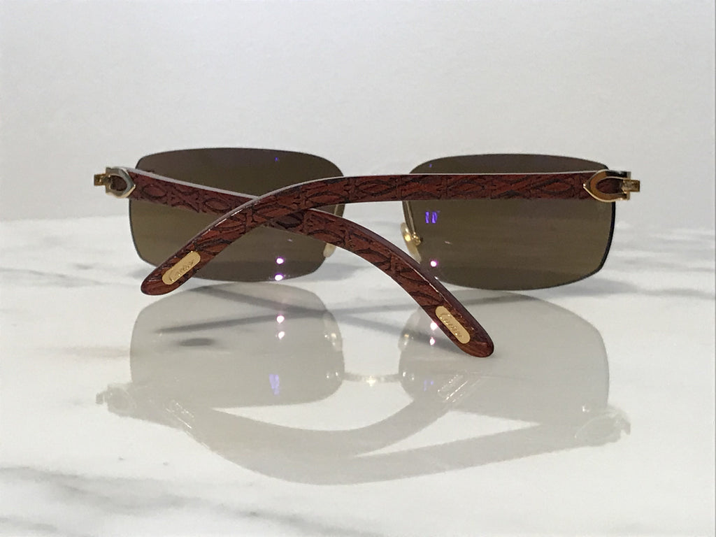 Cartier Logos Rimless 18k Gold Bubinga Wood Glasses Sunglasses - Braglia