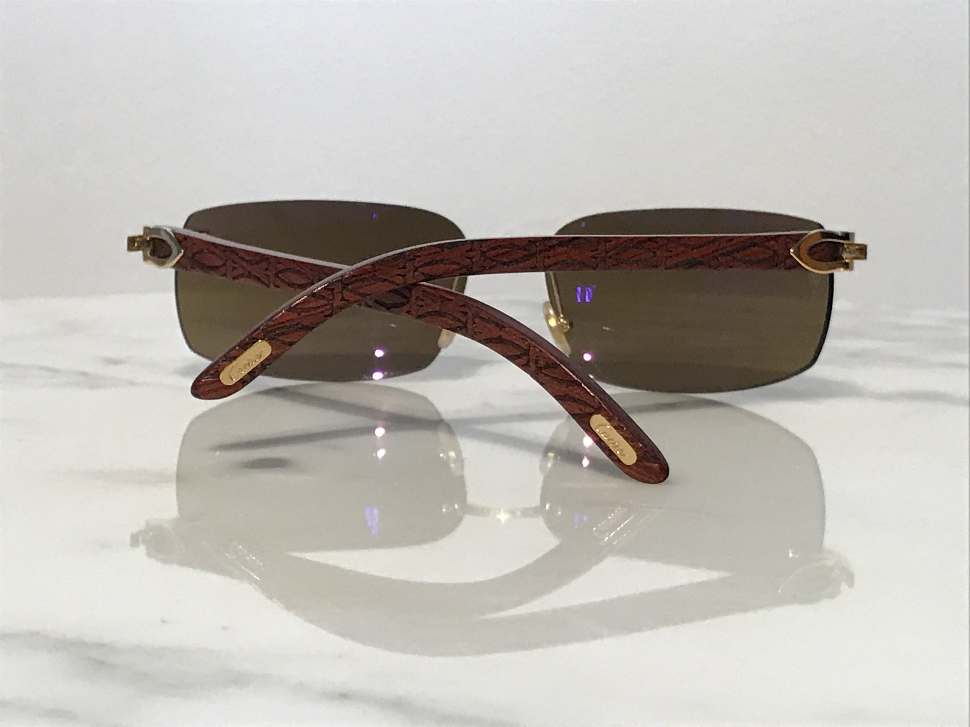 Cartier Logos Rimless 18k Gold Bubinga Wood Glasses Sunglasses - Braglia