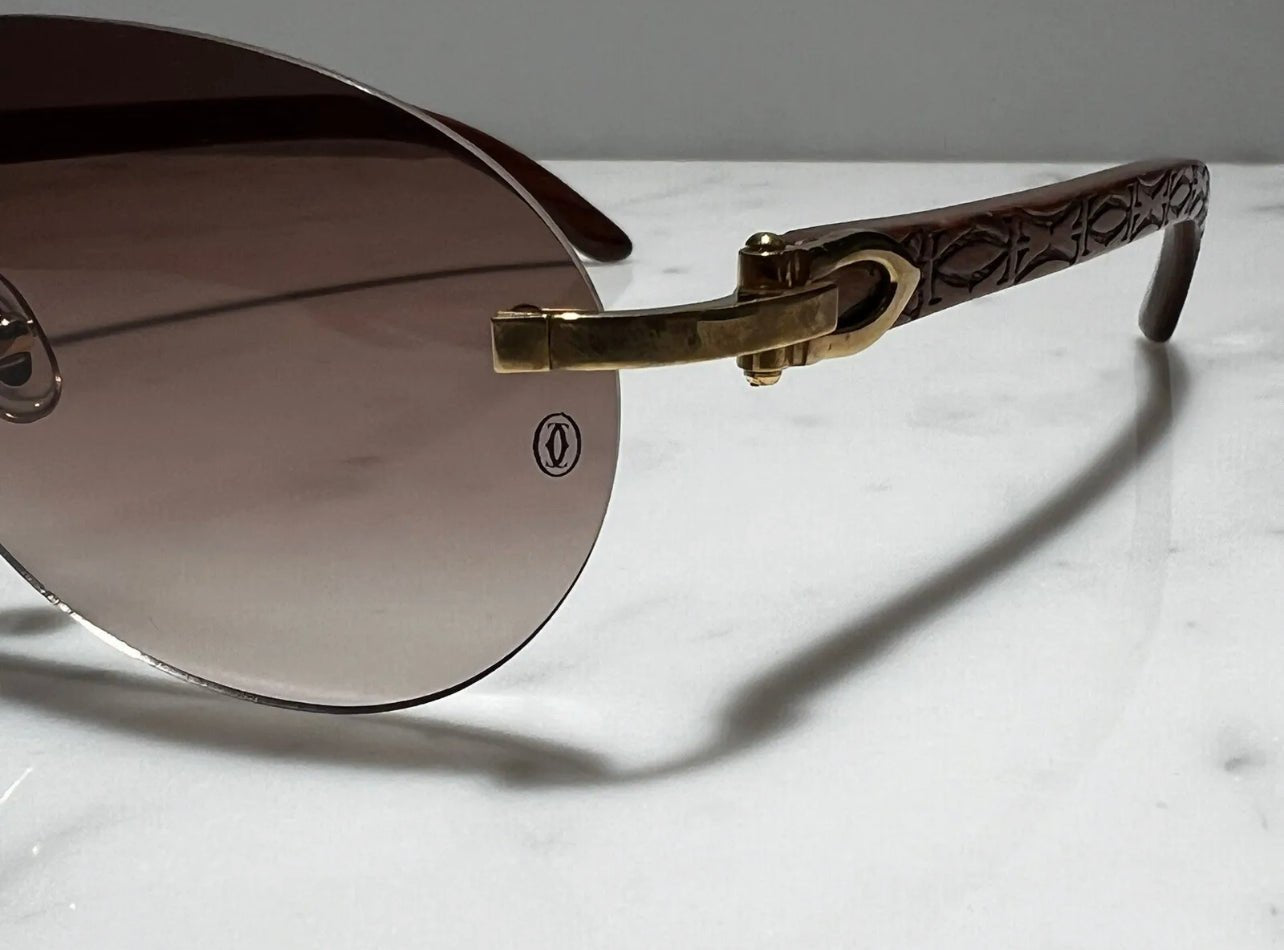 Cartier Logos Wood Gold Vintage Frames Sunglasses Glasses