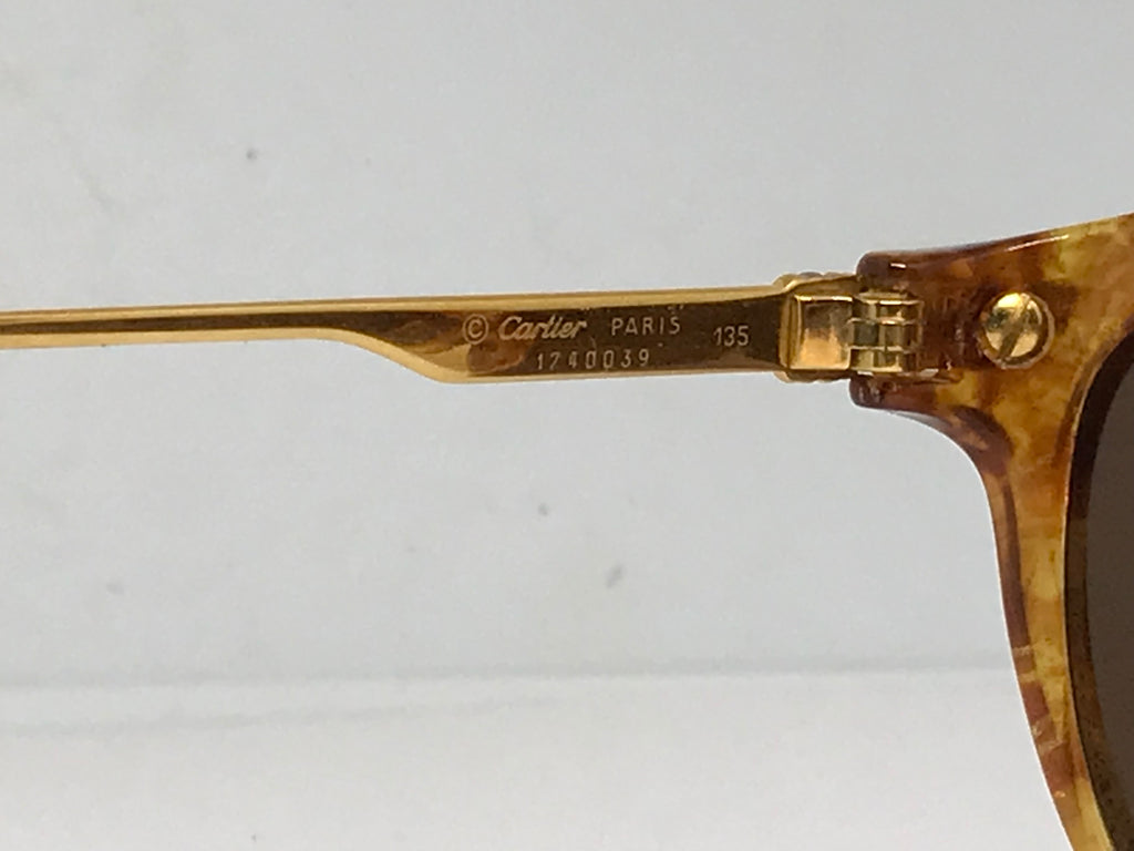 Cartier 22k Gold Jaspe Cat Sunglasses Glasses Eyeglasses Frame Vintage Wood Buff - Braglia