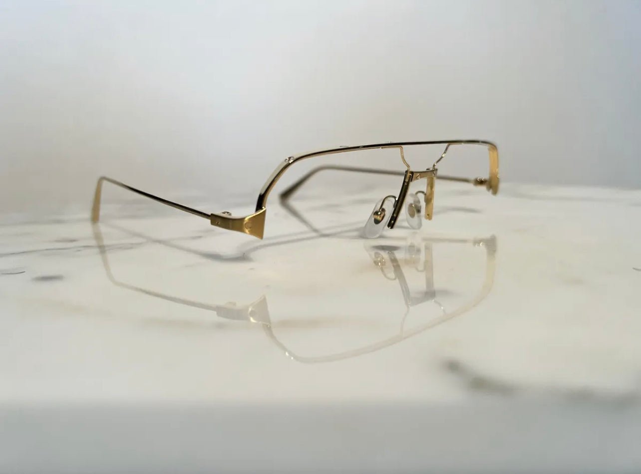 Cartier Gold Santos Frames Sunglasses Glasses Horn Wire Vintage Wood Half Rim