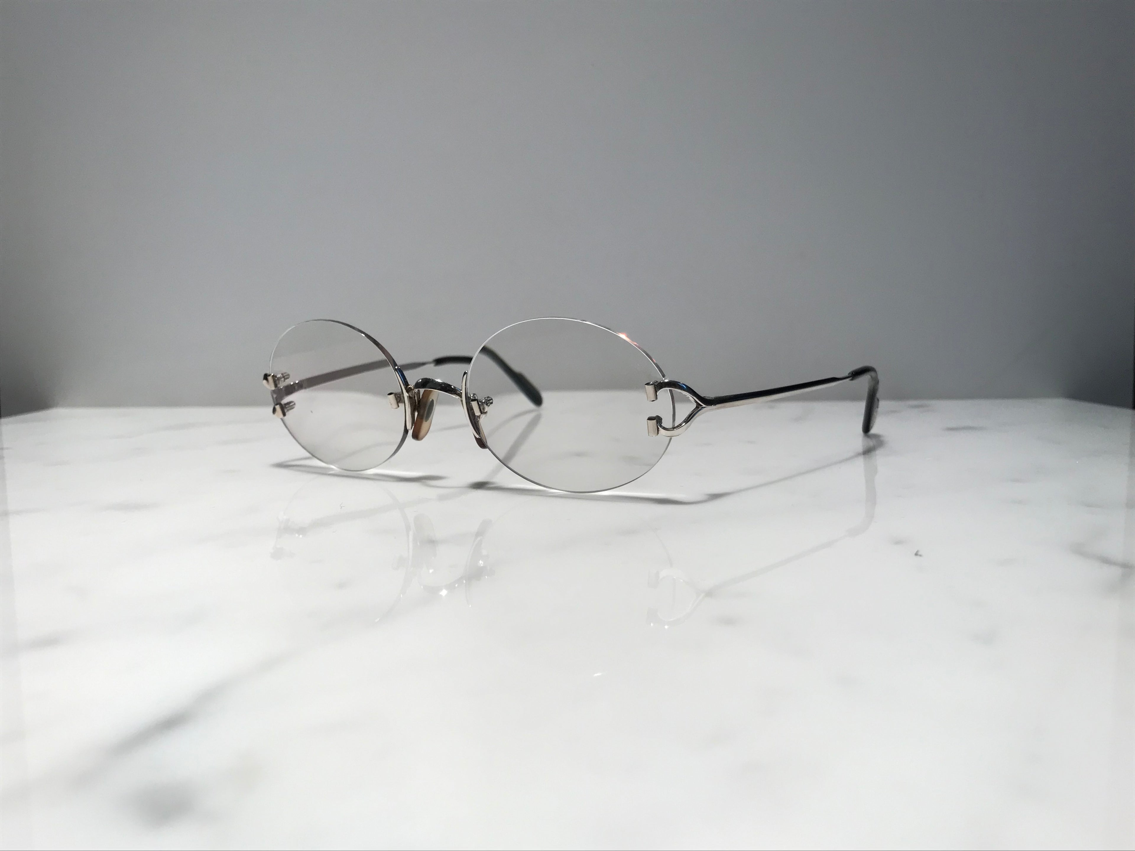 Cartier Vintage Scala C Decor Platinum Sunglasses Glasses Eyeglasses Frame