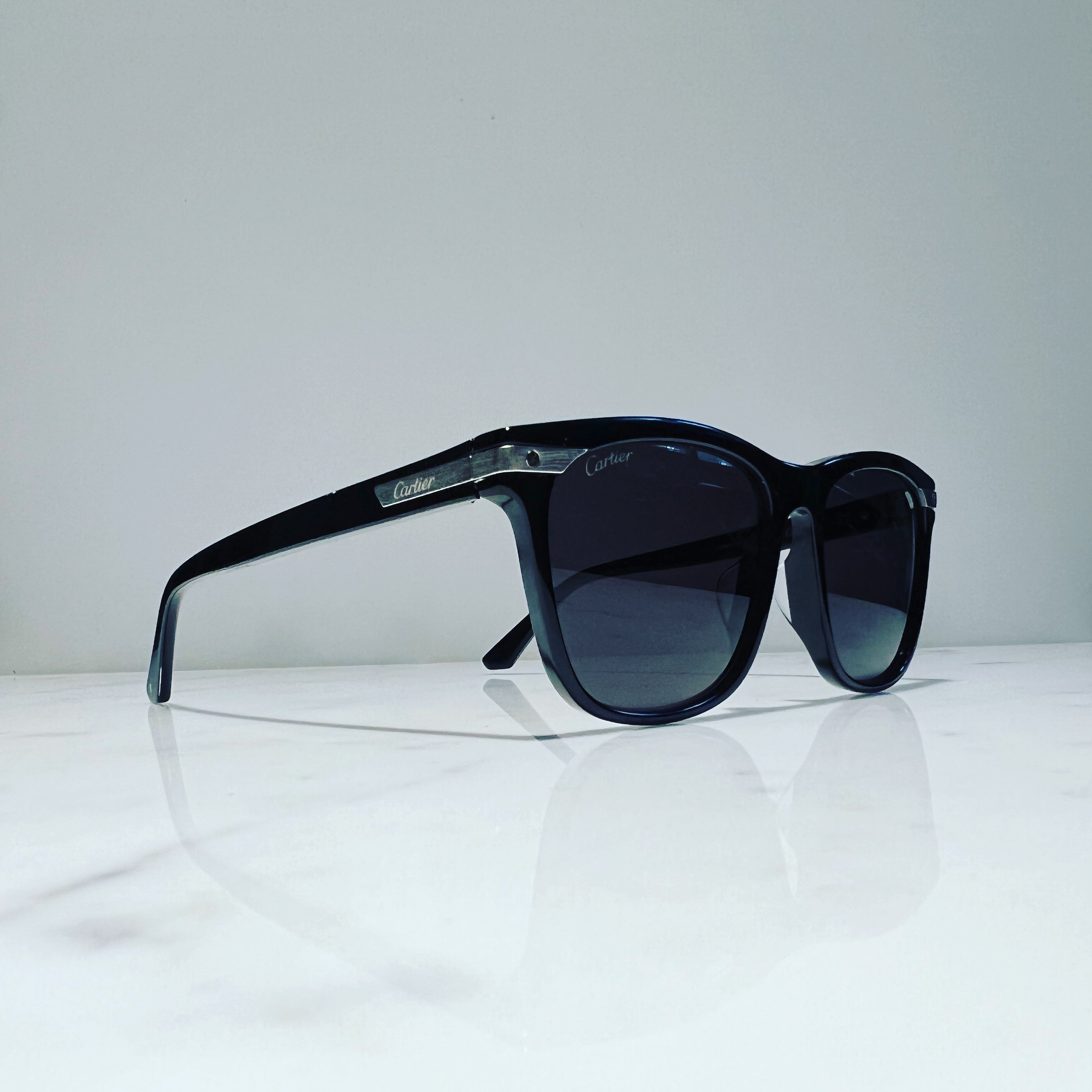 Cartier Santos Square Vintage Glasses Sunglasses Frames Horn Woods Platinum