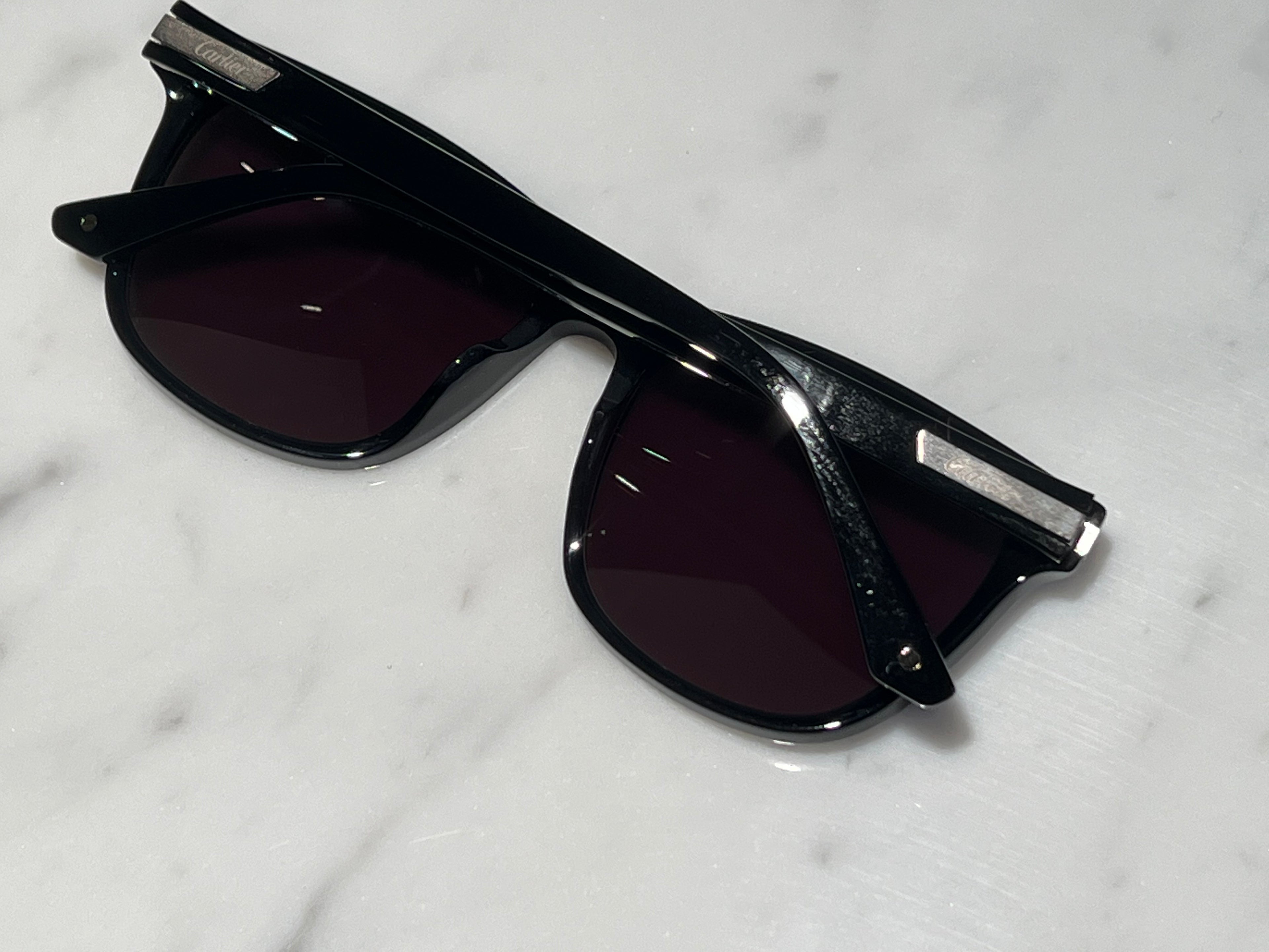 Cartier Santos Square Vintage Glasses Sunglasses Frames Horn Woods Platinum
