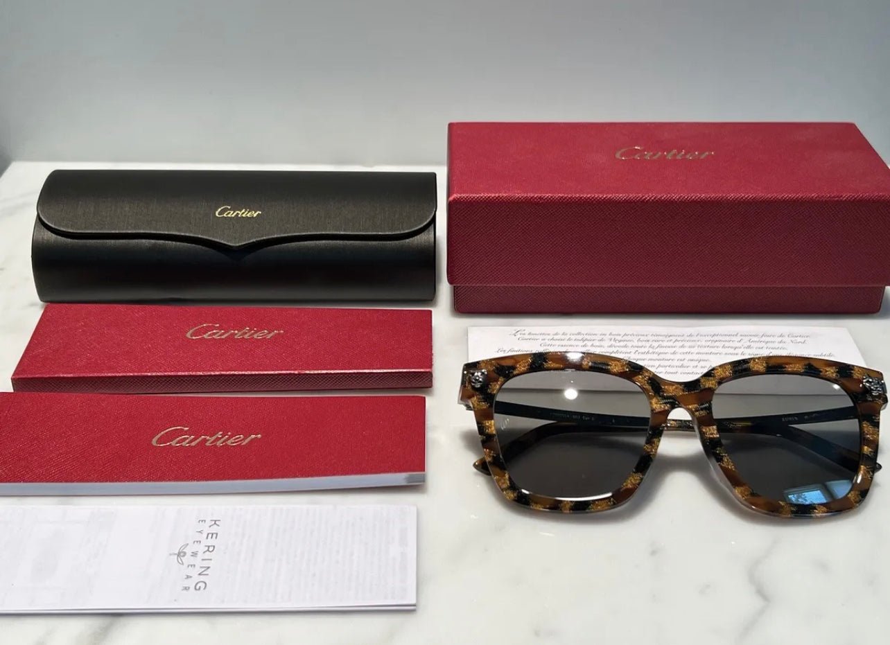 Cartier Panthere Cat Eye Frames Sunglasses Glasses Horn Wire Gold Vintage Wire
