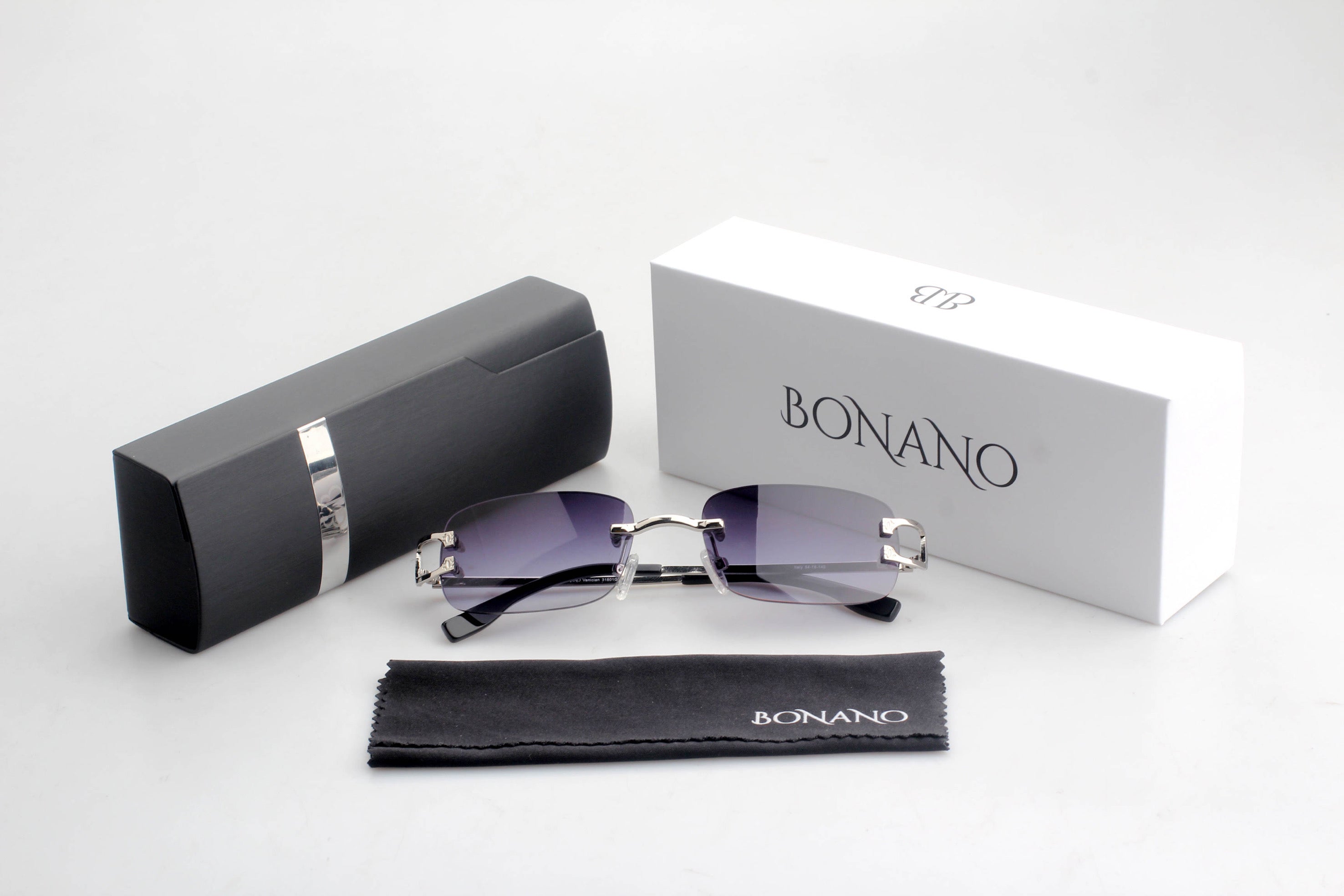 Bonano Venician White Gold Rimless Sunglasses Frame