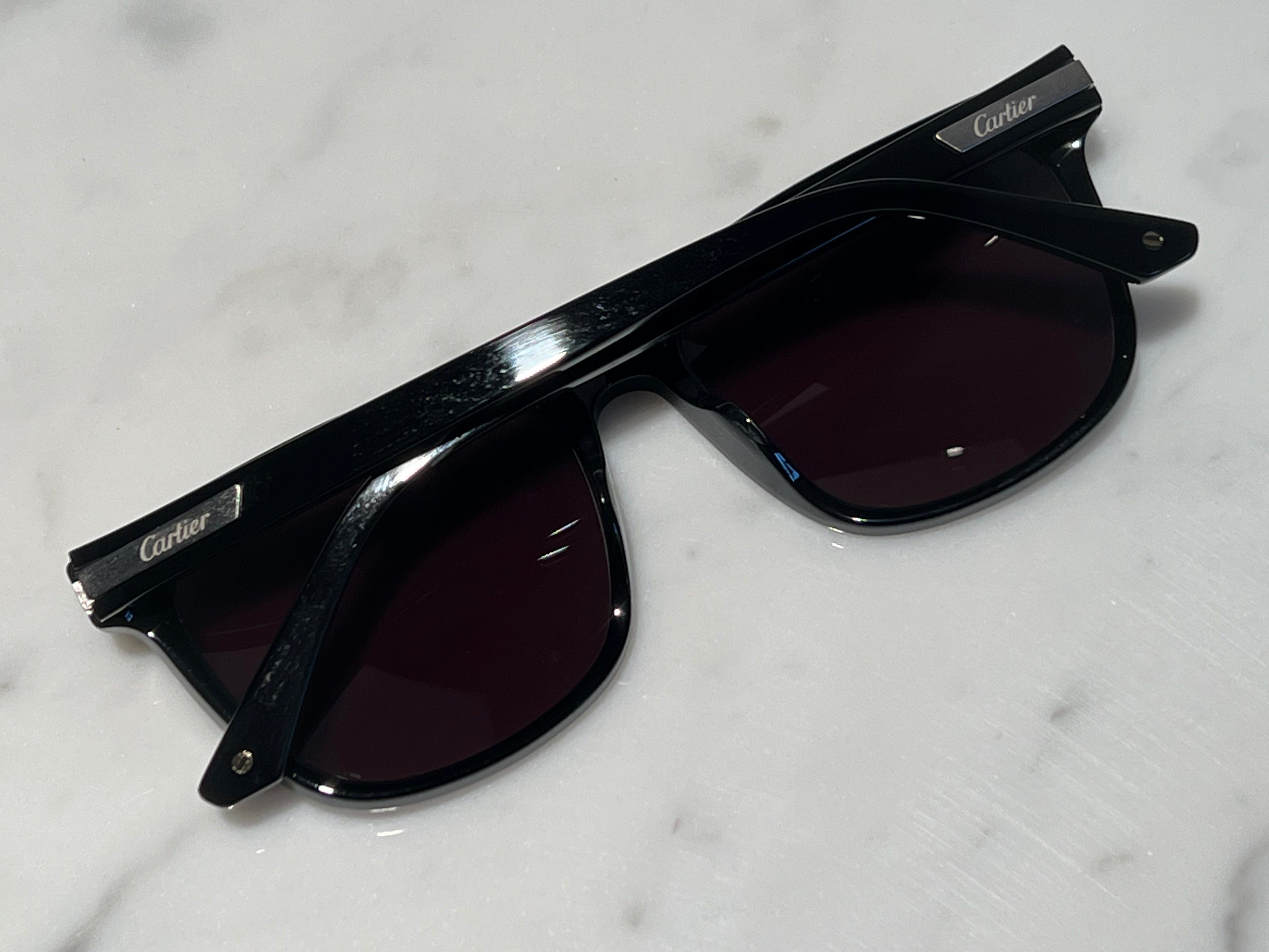 Cartier Santos Square Vintage Glasses Sunglasses Frames Horn Woods Platinum