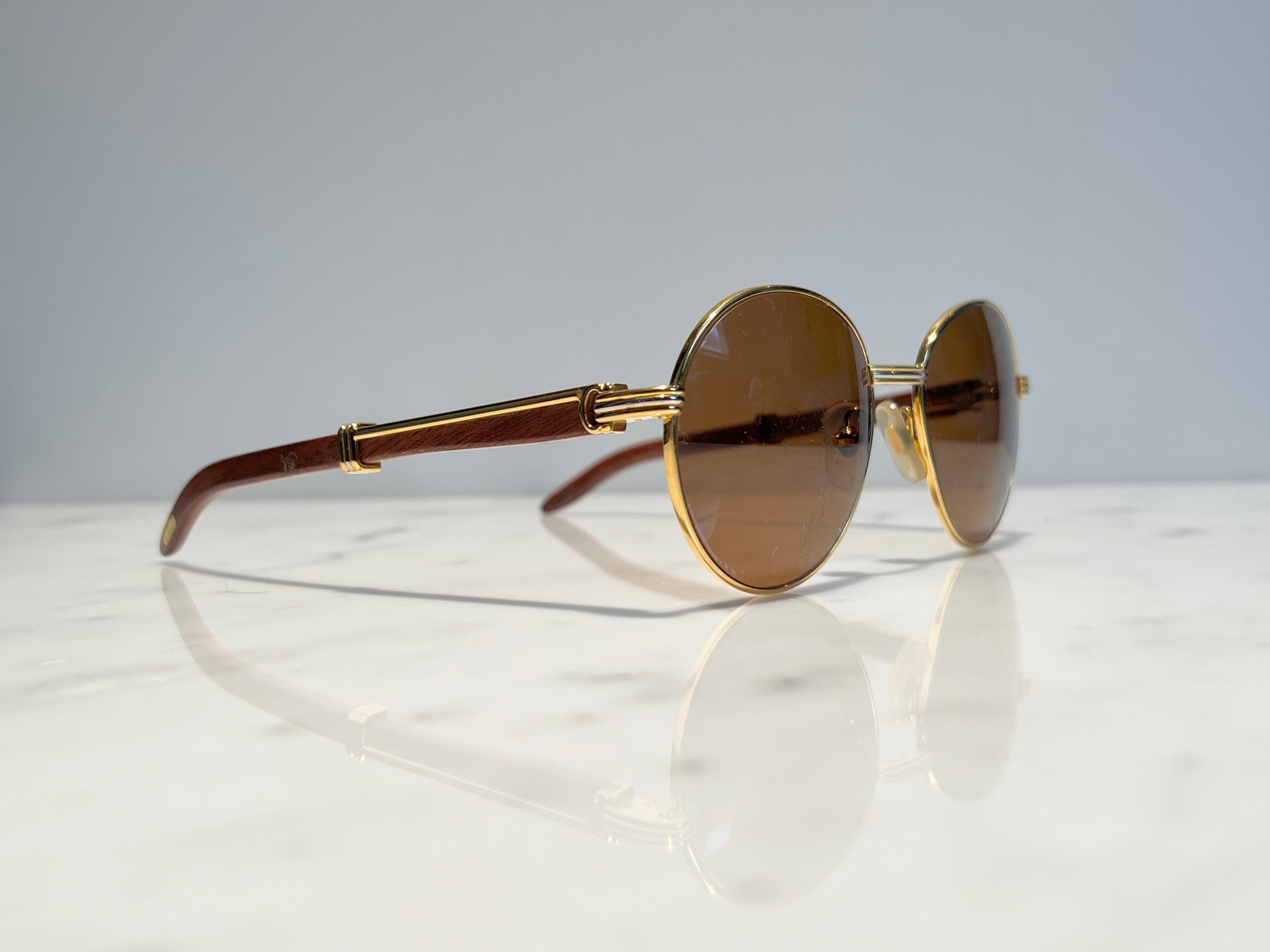 Cartier Bagatelle Platinum Gold C’decor Frames Sunglasses Glasses Wood vintage
