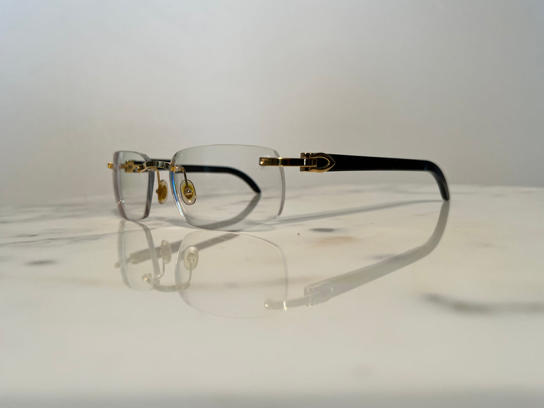 Cartier Diamond Black Buffalo Horn Gold Frames Sunglasses Glasses