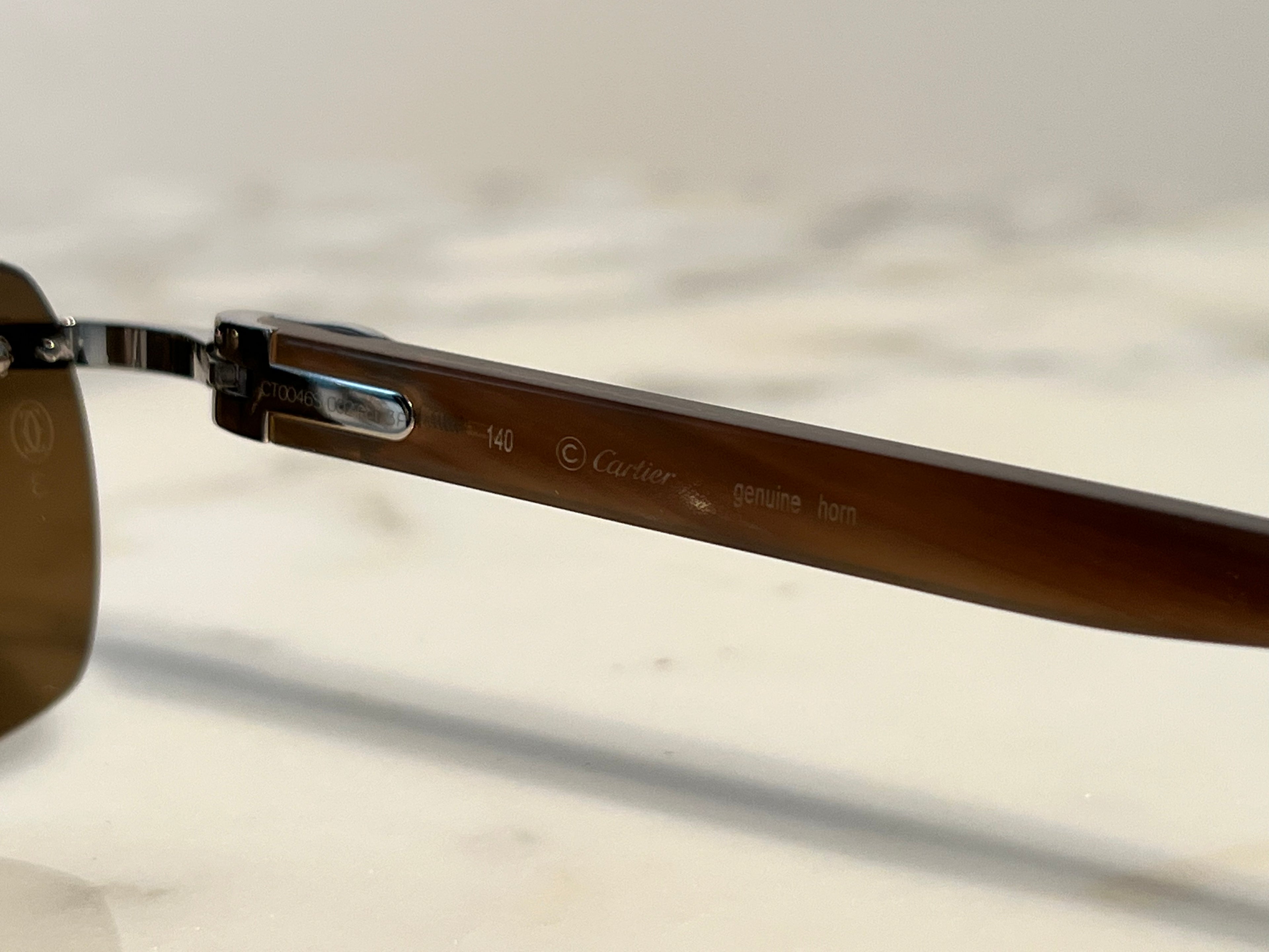 Cartier Brown Buffalo Horn Platinum Frames Sunglasses Glasses