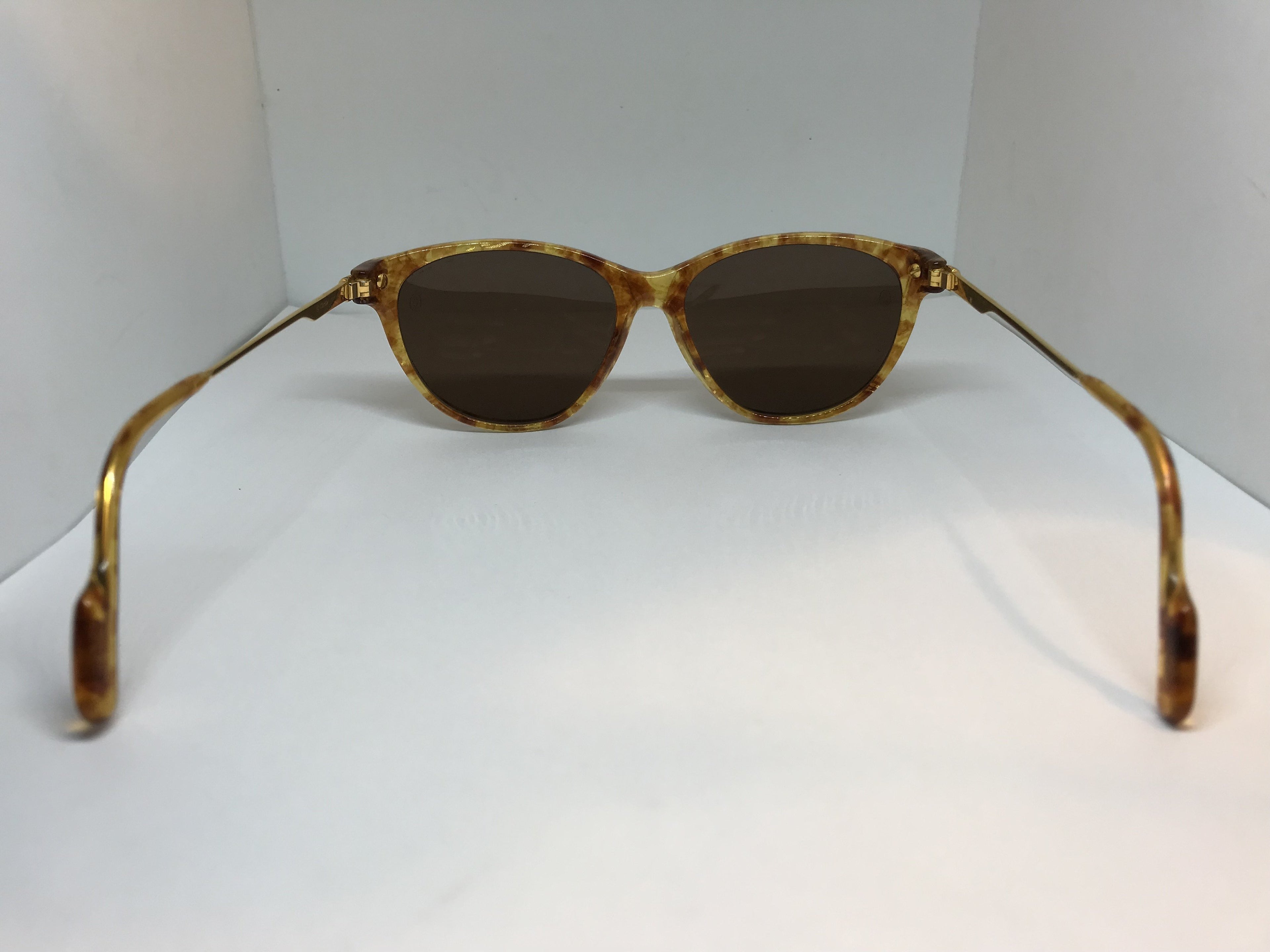 Cartier 22k Gold Jaspe Cat Sunglasses Glasses Eyeglasses Frame Vintage Wood Buff - Braglia