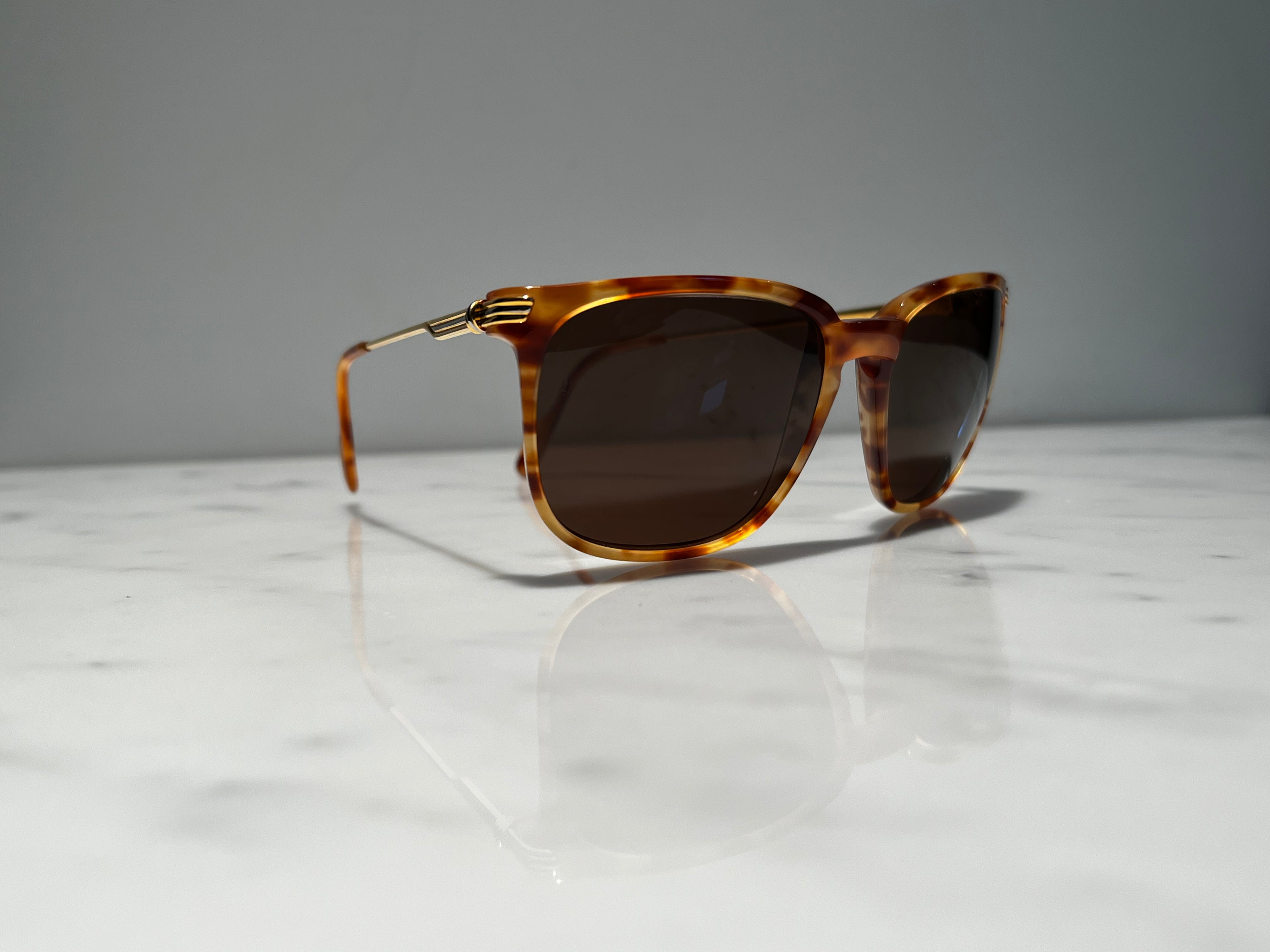 Cartier Jaspe Gold Square Vintage Glasses Sunglasses Frames Horn Woods