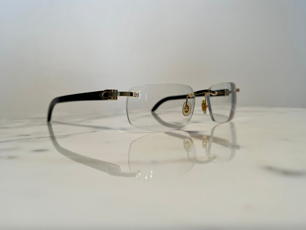 Cartier Diamond Black Buffalo Horn Gold Frames Sunglasses Glasses