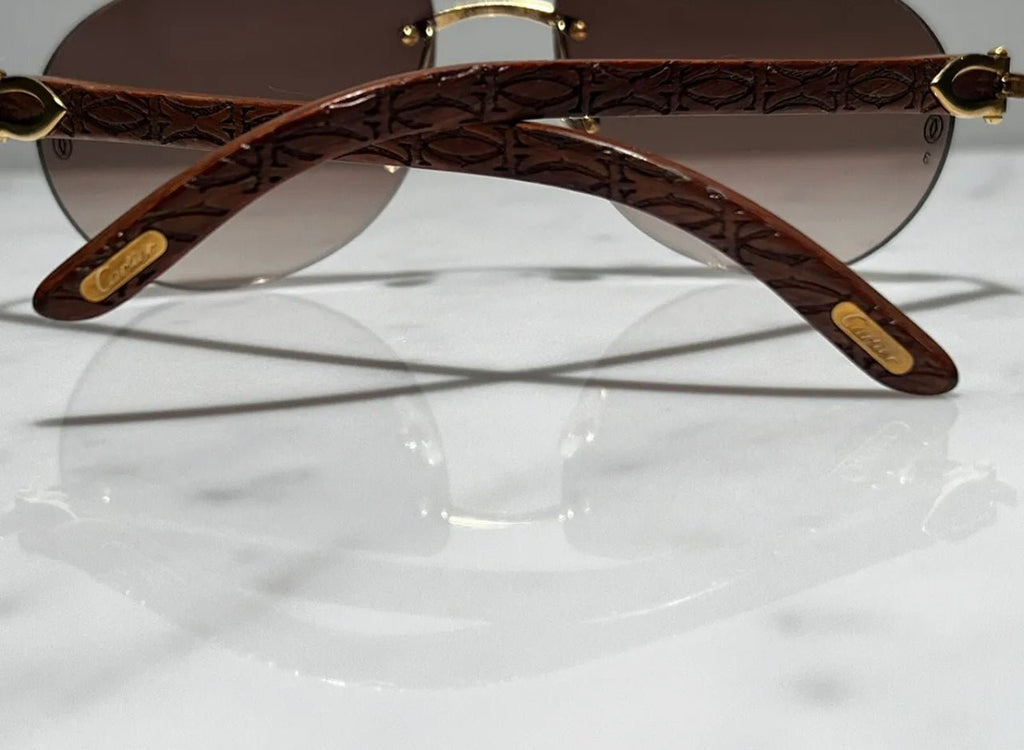 Cartier Logos Wood Gold Vintage Frames Sunglasses Glasses