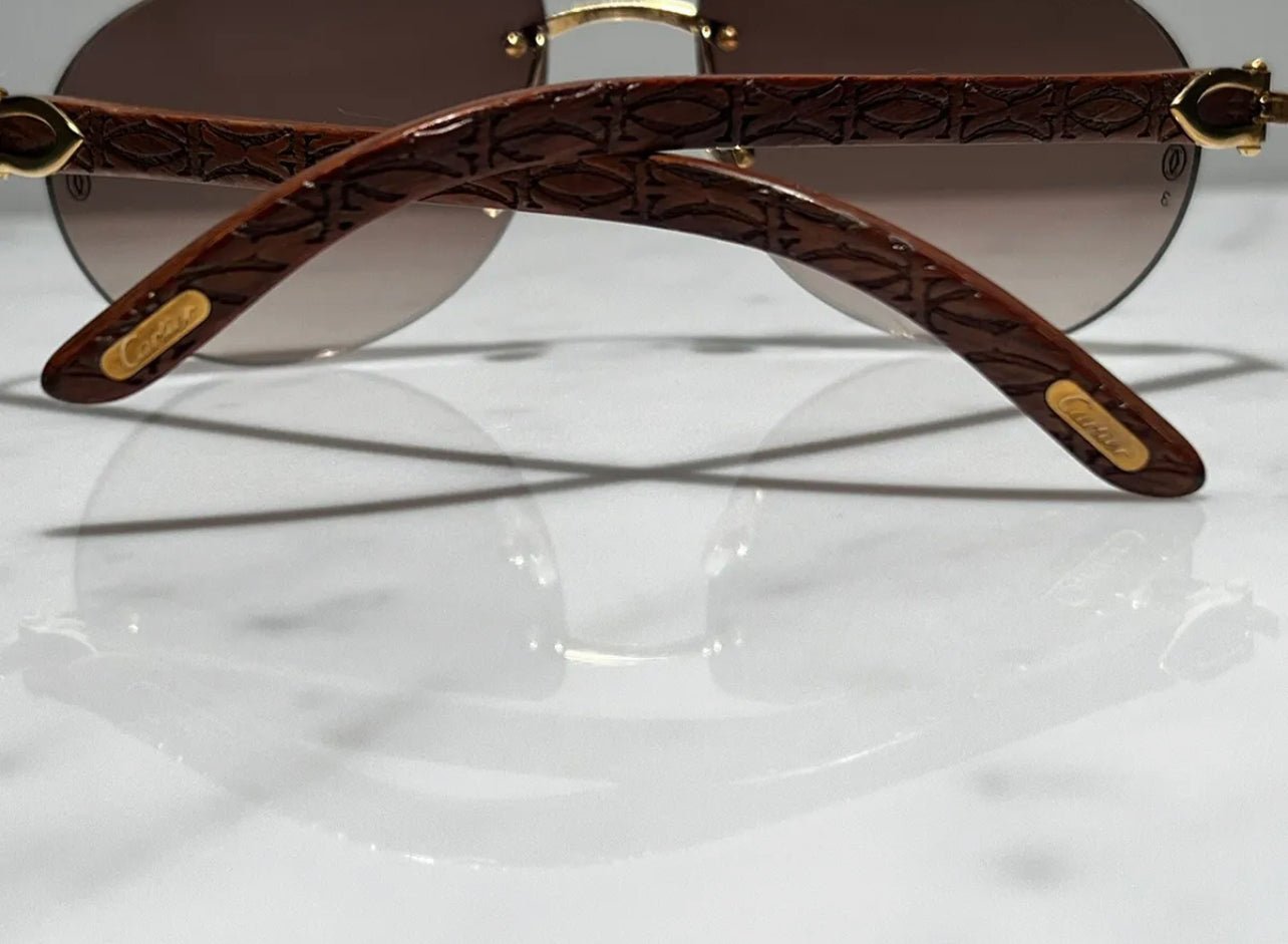 Cartier Logos Wood Gold Vintage Frames Sunglasses Glasses