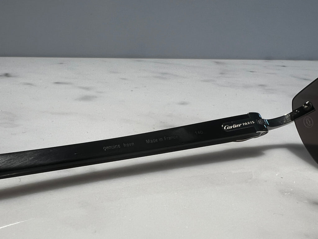 Cartier Rimless Black Buffalo Horn Platinum Glasses Sunglasses Eyeglasses Buffs