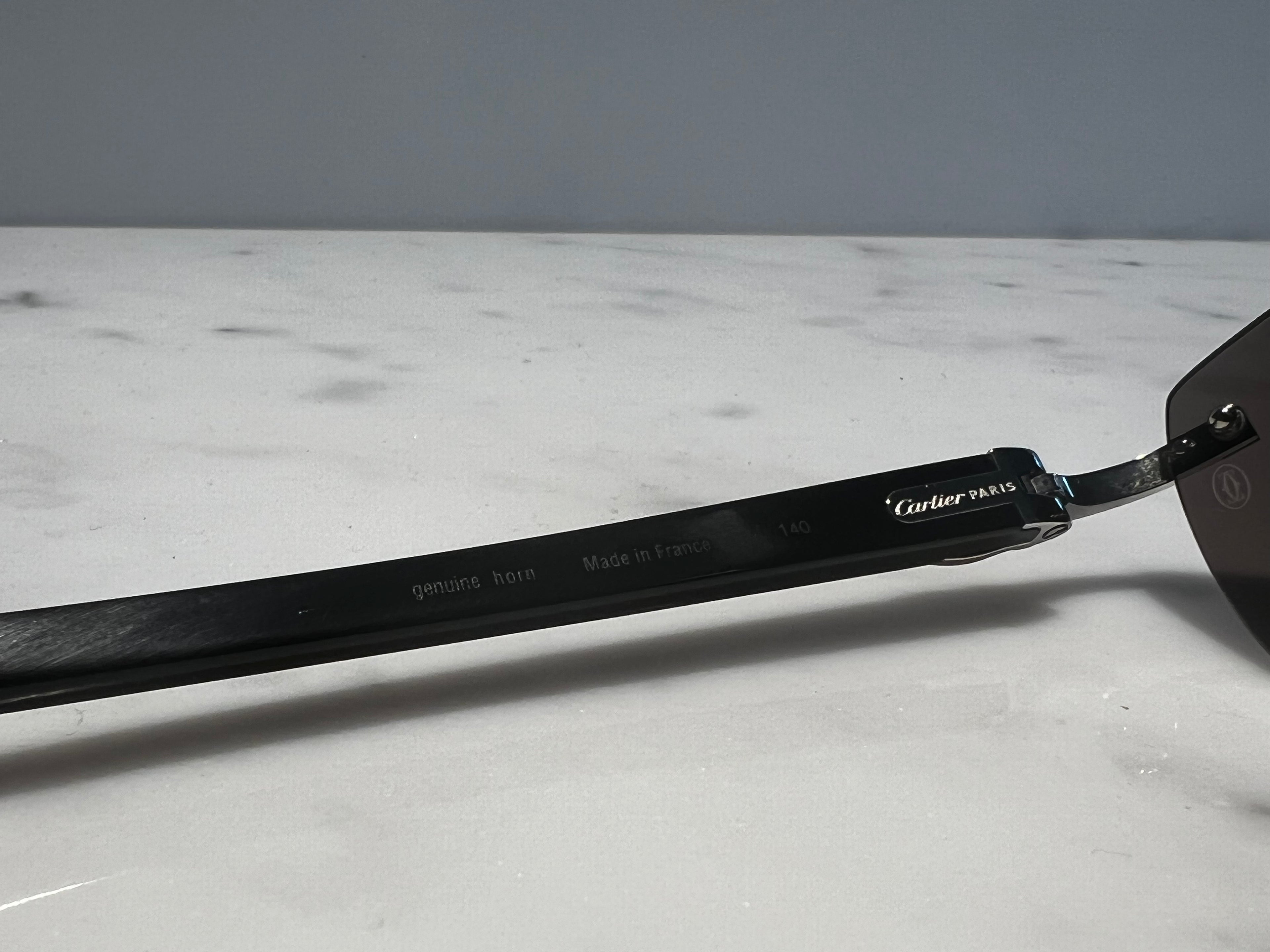 Cartier Rimless Black Buffalo Horn Platinum Glasses Sunglasses Eyeglasses Buffs