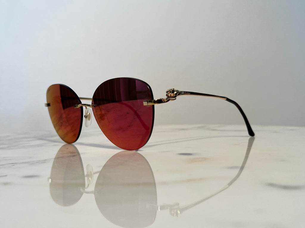 Cartier Gold Panthere Rimless Frames Sunglasses Glasses