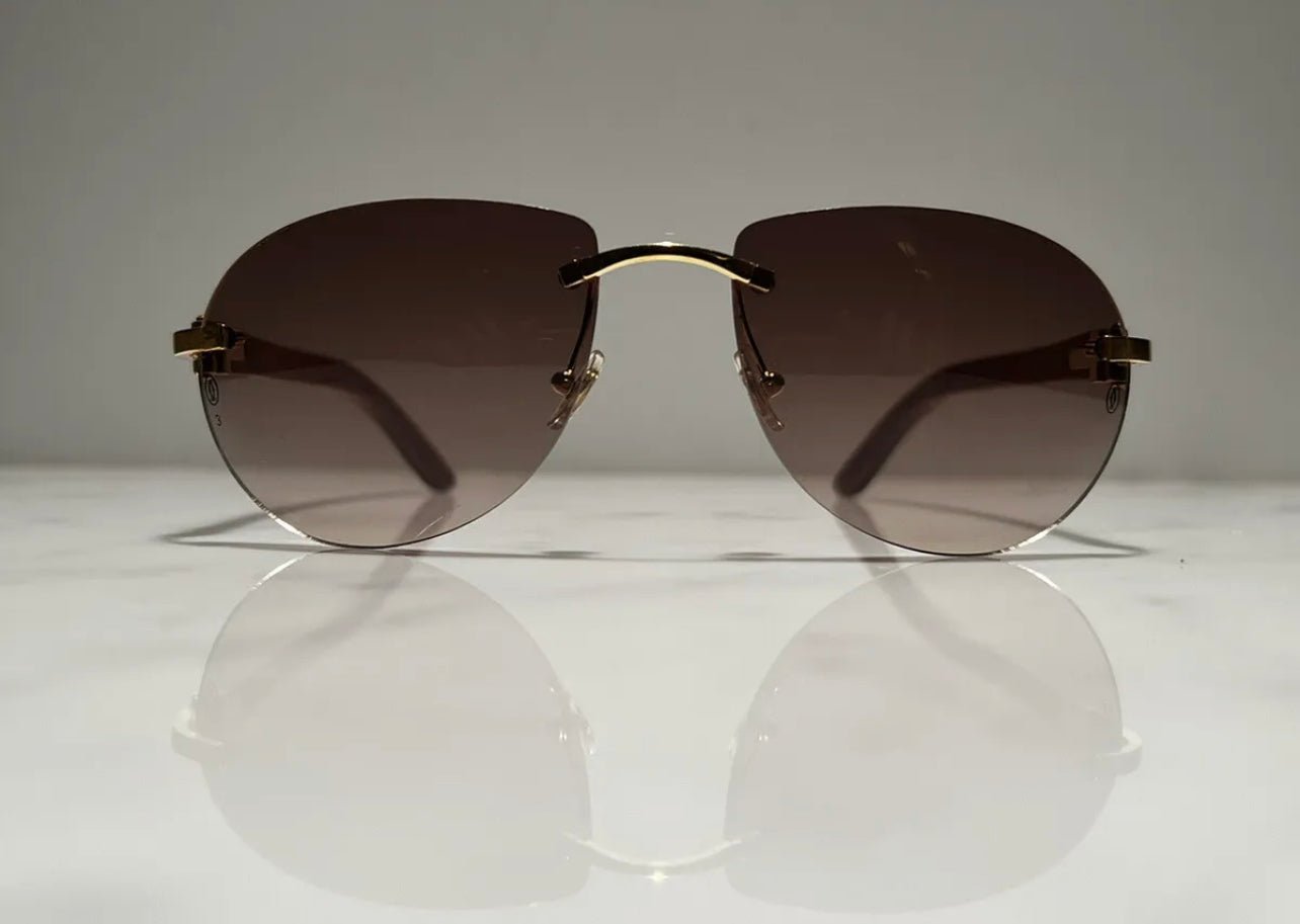 Cartier Logos Wood Gold Vintage Frames Sunglasses Glasses