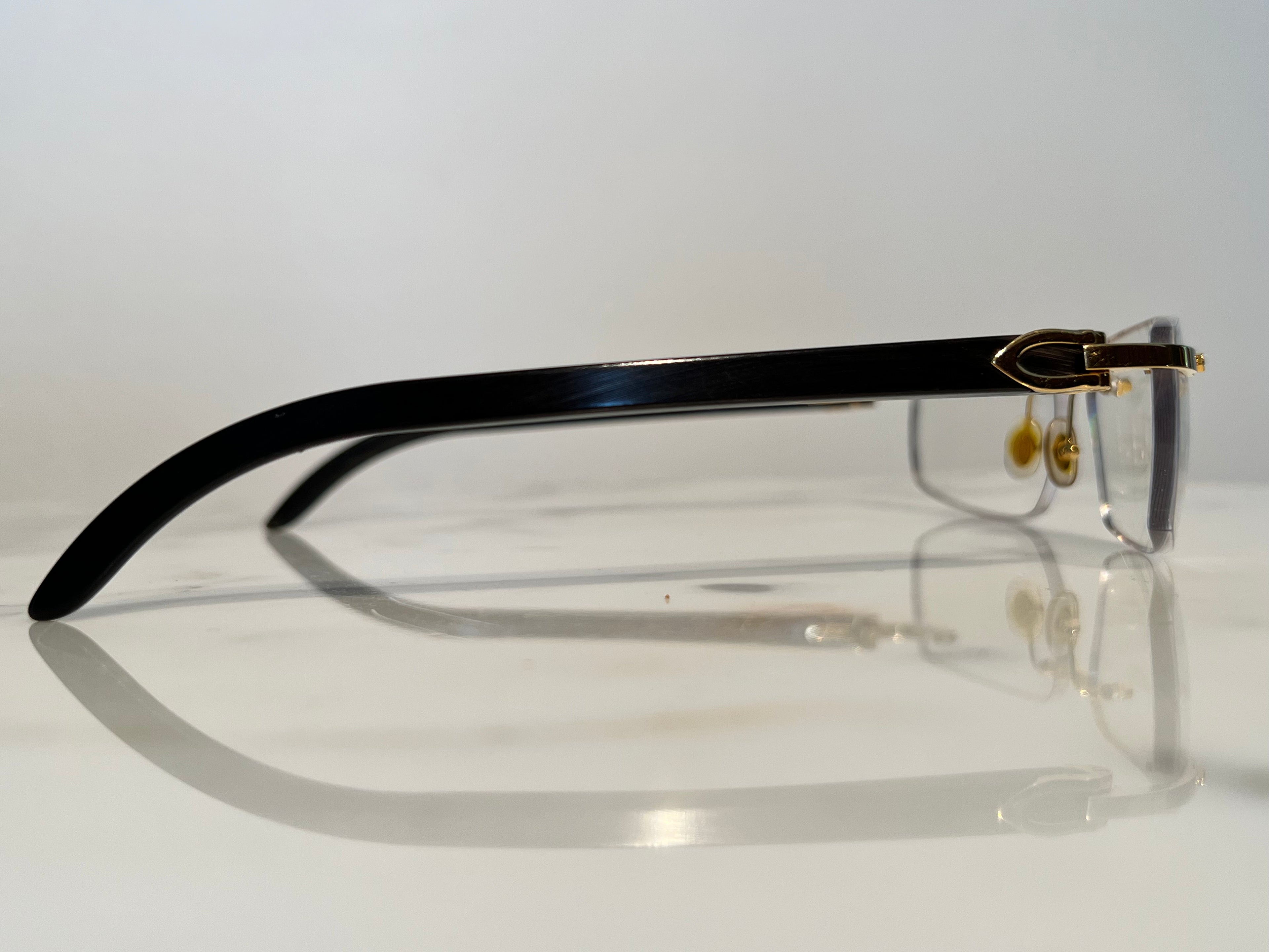 Cartier Diamond Black Buffalo Horn Gold Frames Sunglasses Glasses