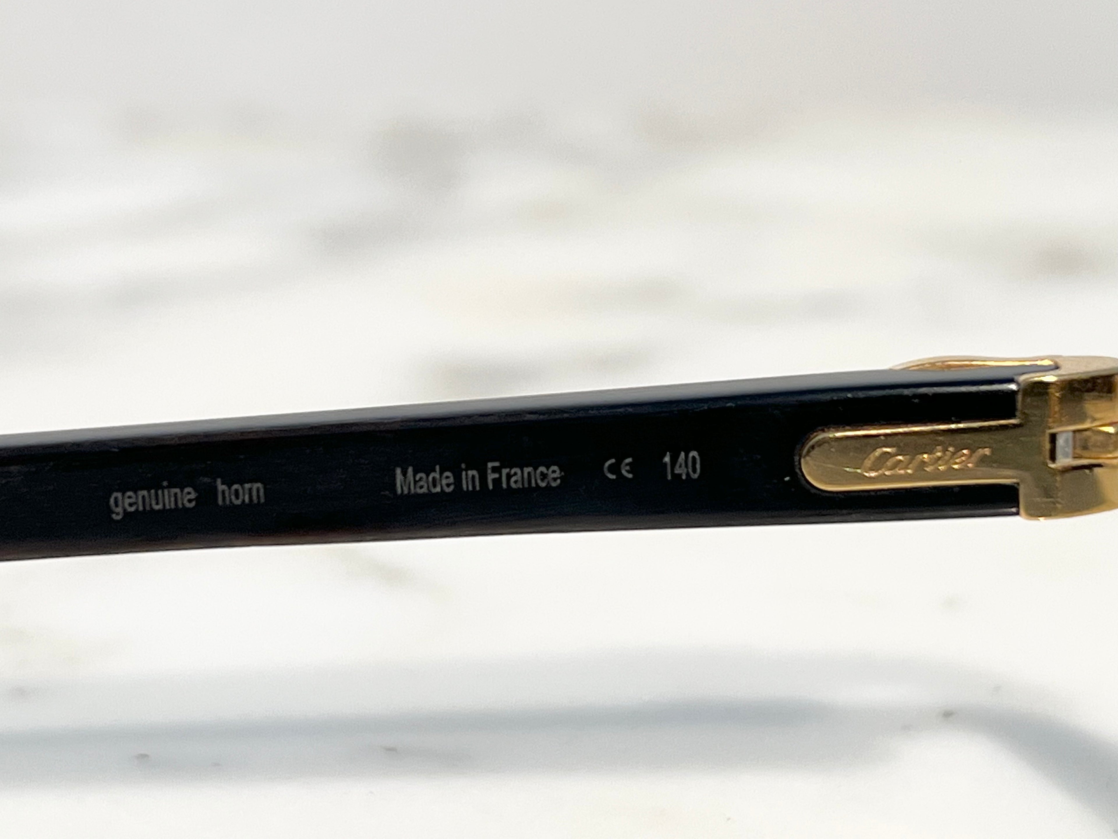 Cartier Diamond Black Buffalo Horn Gold Frames Sunglasses Glasses