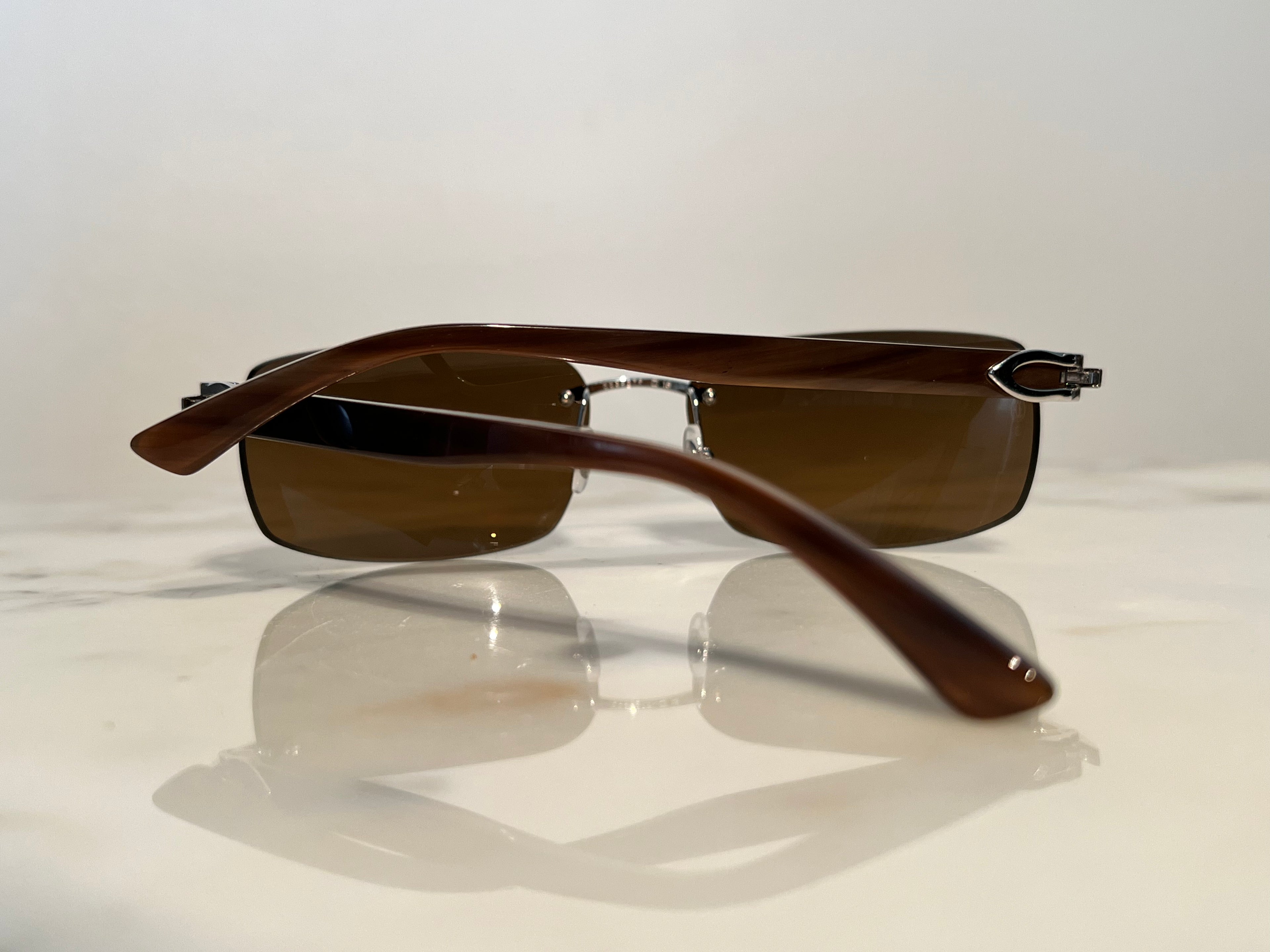 Cartier Brown Buffalo Horn Platinum Frames Sunglasses Glasses