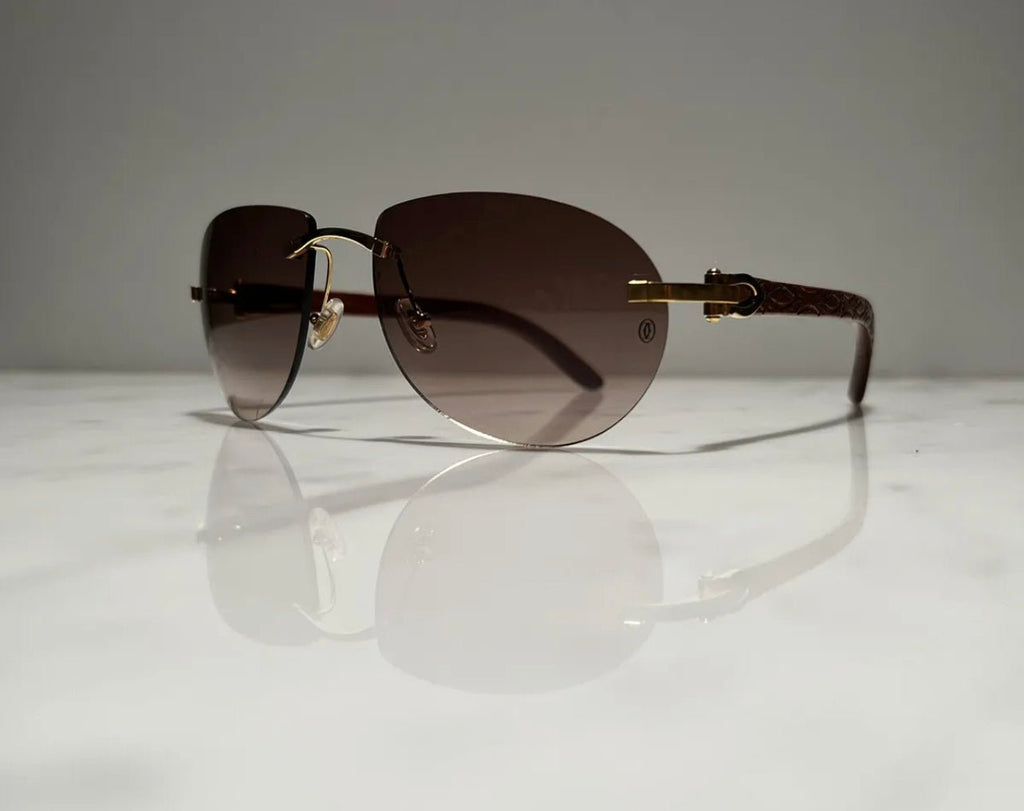 Cartier Logos Wood Gold Vintage Frames Sunglasses Glasses