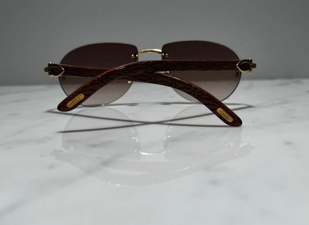 Cartier Logos Wood Gold Vintage Frames Sunglasses Glasses