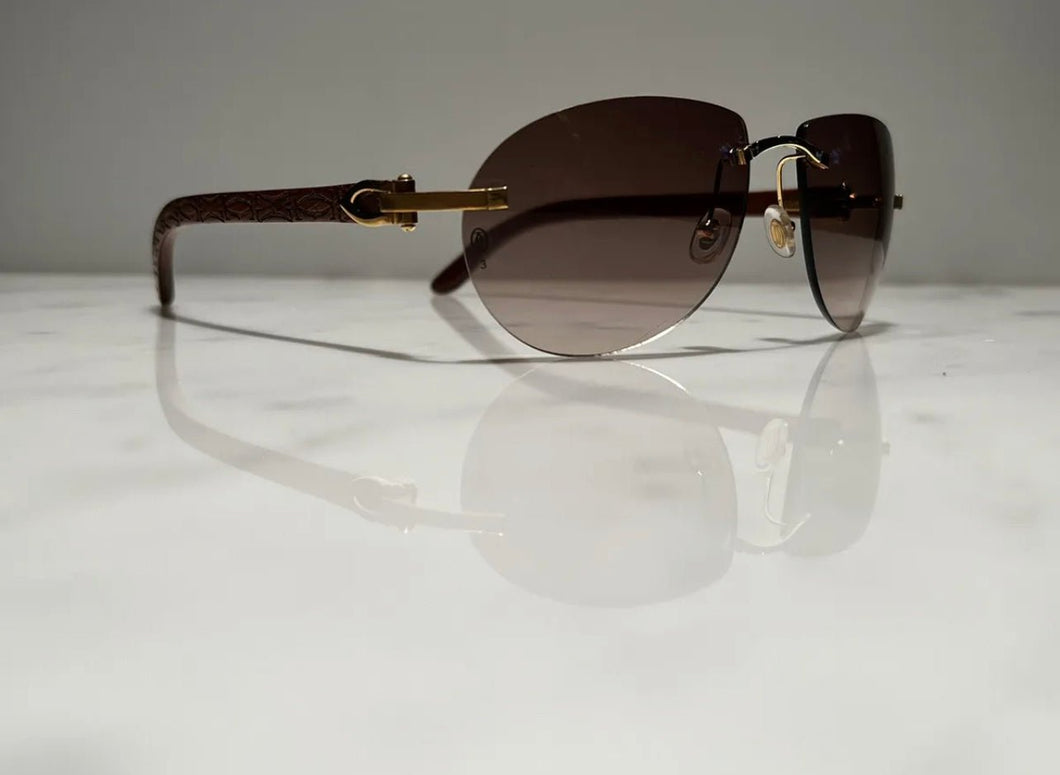 Cartier Logos Wood Gold Vintage Frames Sunglasses Glasses