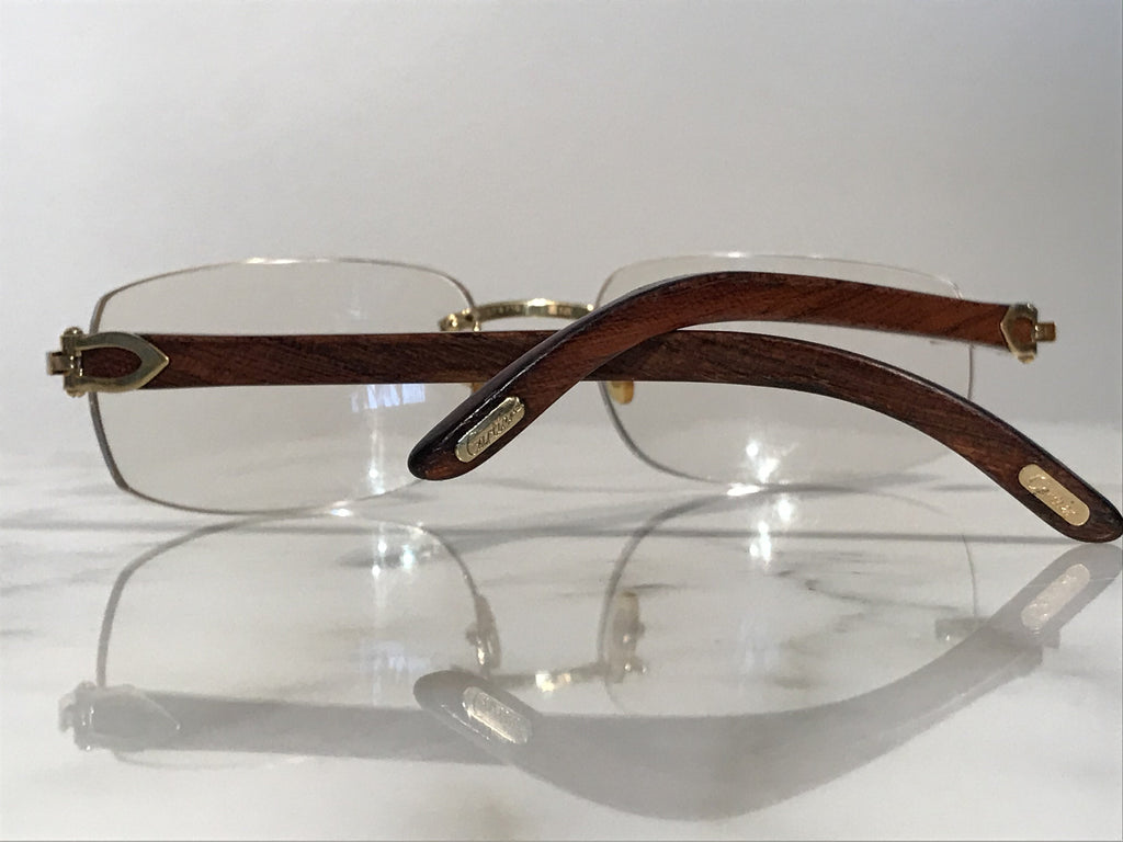 Cartier Rimless Bubinga Wood 18k Wood Glasses Sunglasses Eyeglasses Frames - Braglia