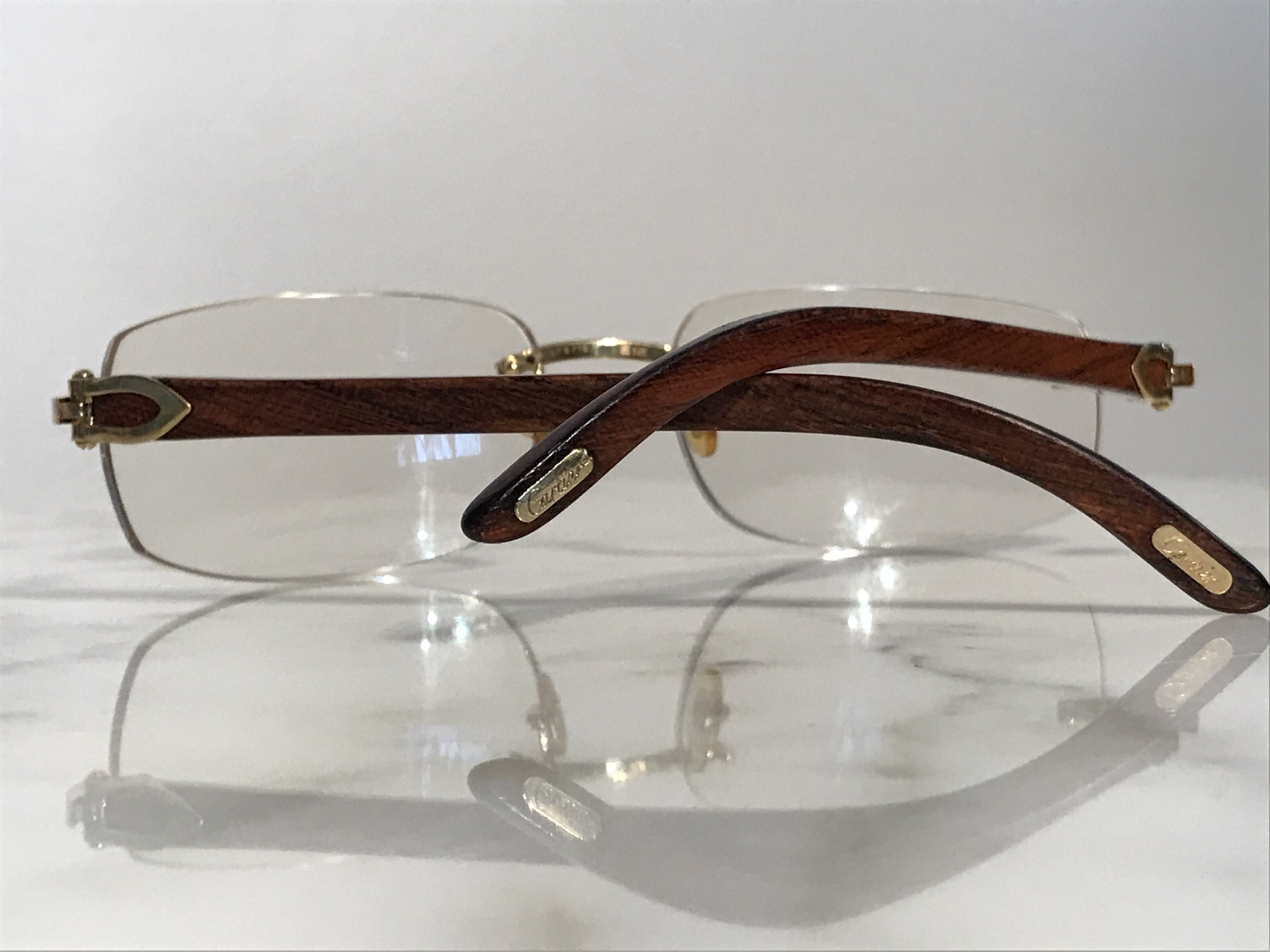 Cartier Rimless Bubinga Wood 18k Wood Glasses Sunglasses Eyeglasses Frames - Braglia