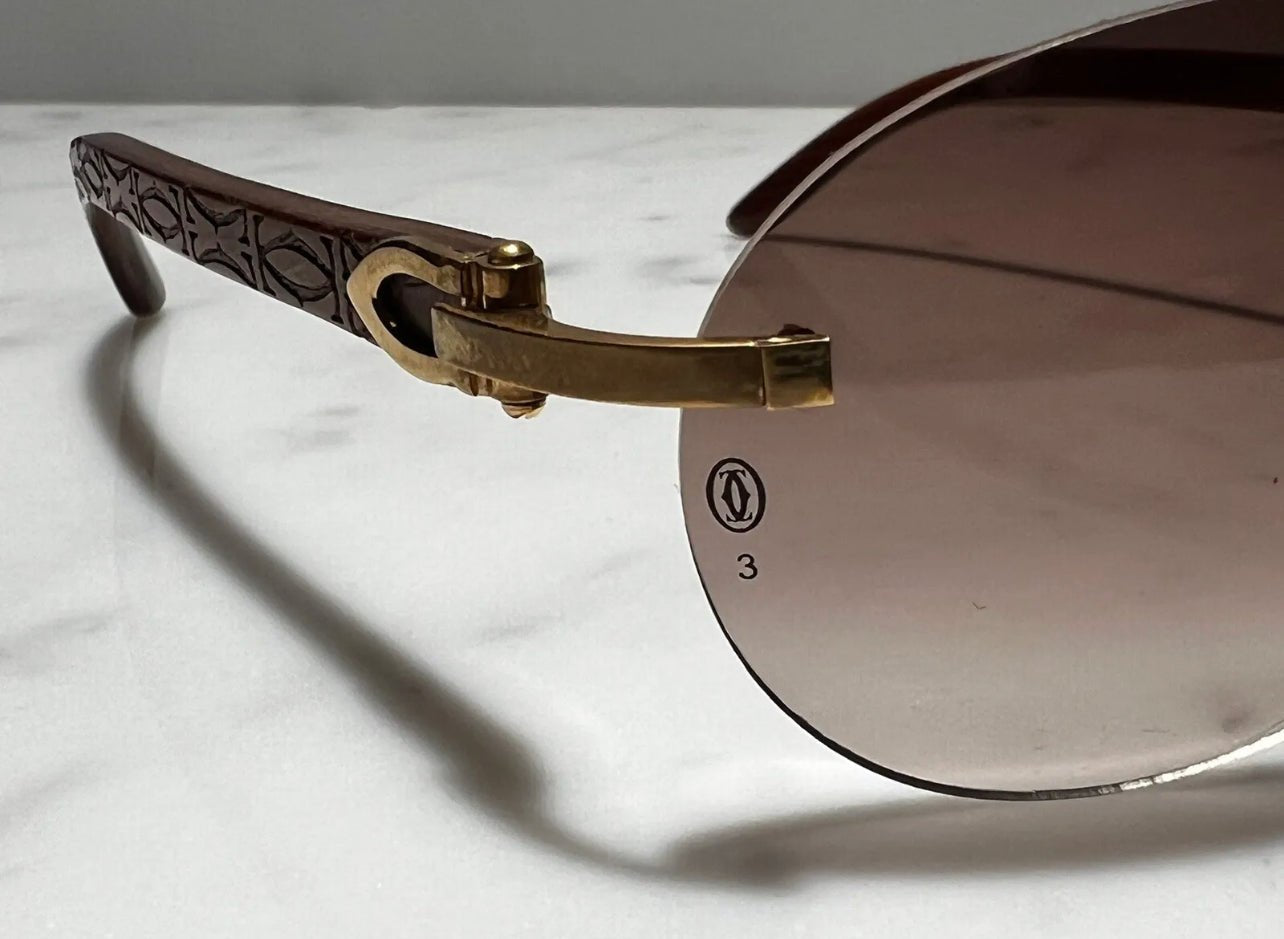 Cartier Logos Wood Gold Vintage Frames Sunglasses Glasses