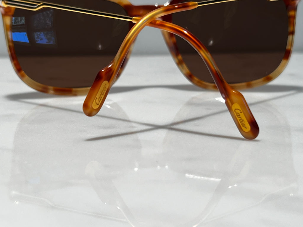Cartier Jaspe Gold Square Vintage Glasses Sunglasses Frames Horn Woods