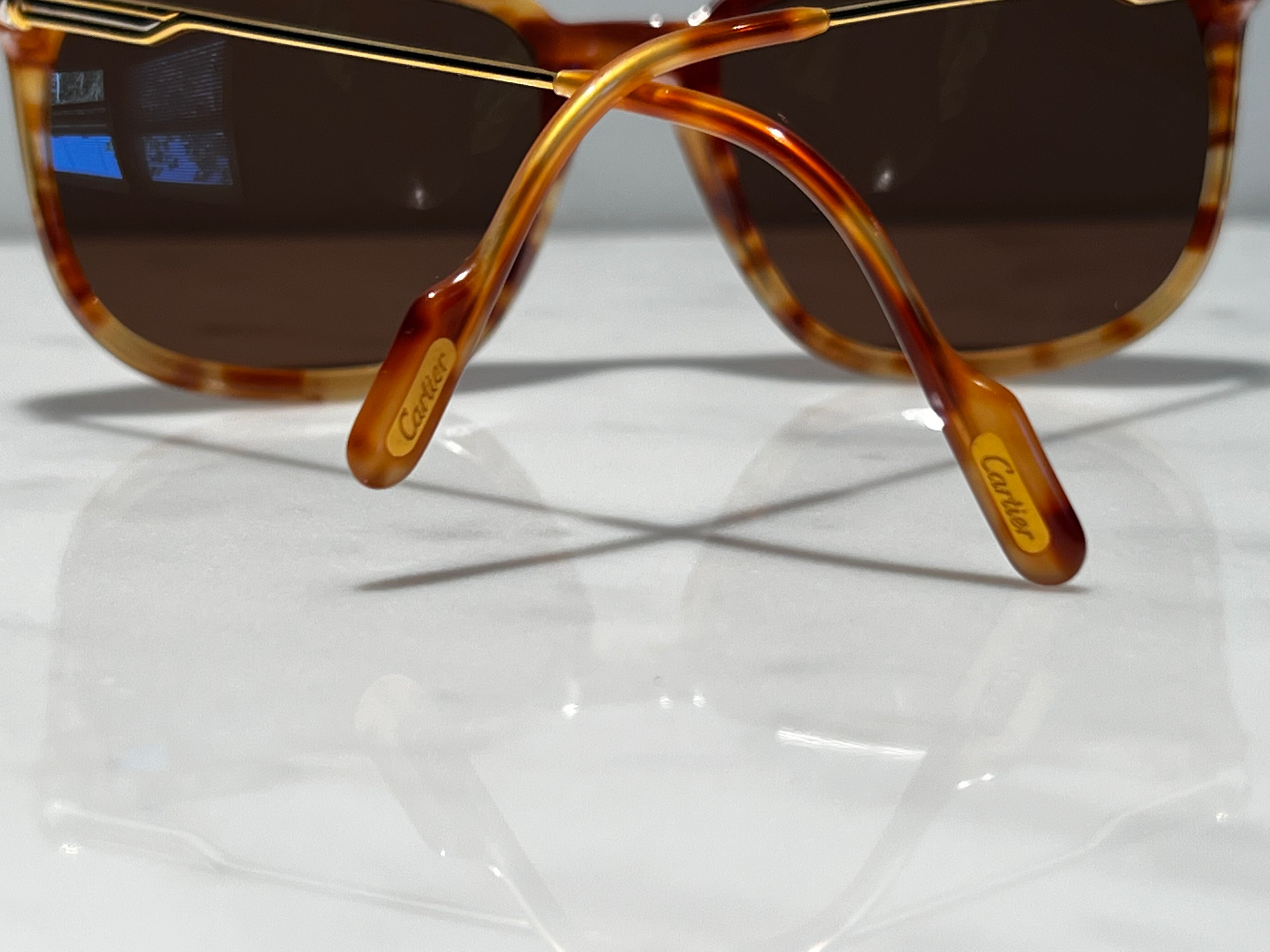 Cartier Jaspe Gold Square Vintage Glasses Sunglasses Frames Horn Woods