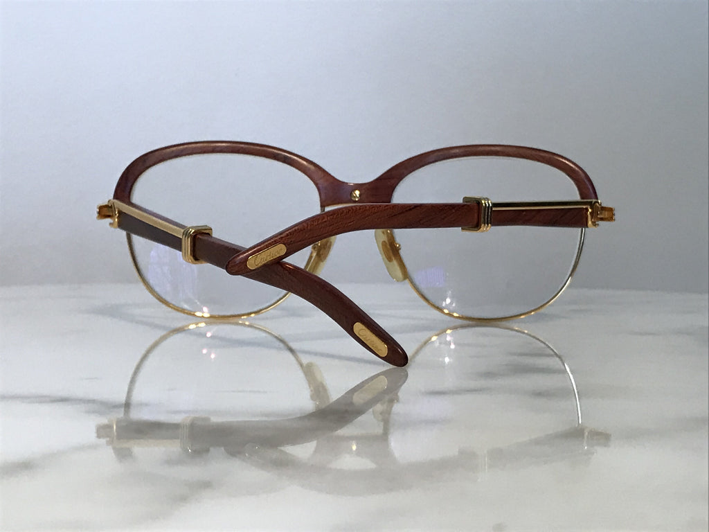 Cartier Malmaison 22k Gold Bubinga Wood Glasses Sunglasses Frame - Braglia