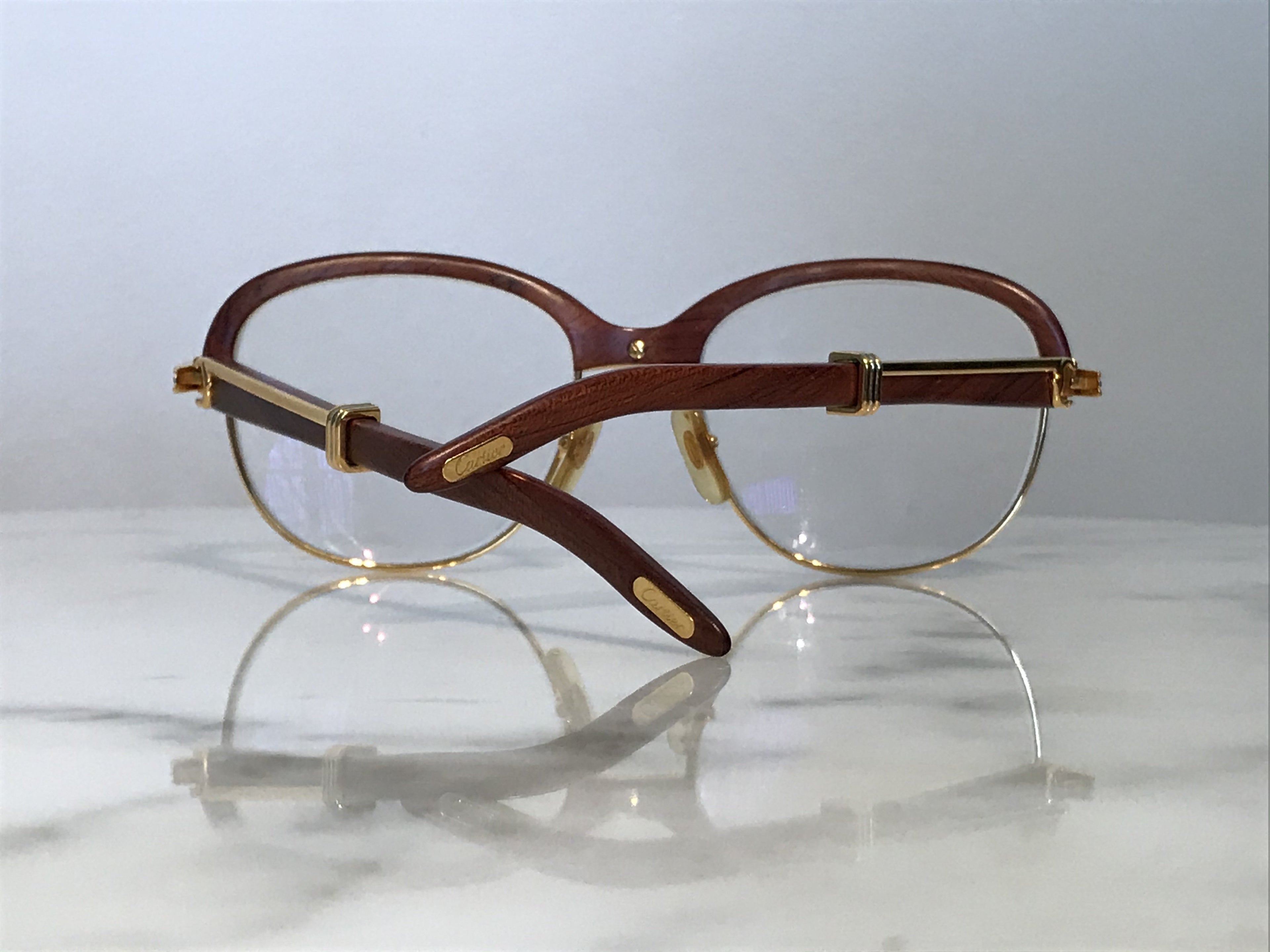 Cartier Malmaison 22k Gold Bubinga Wood Glasses Sunglasses Frame - Braglia