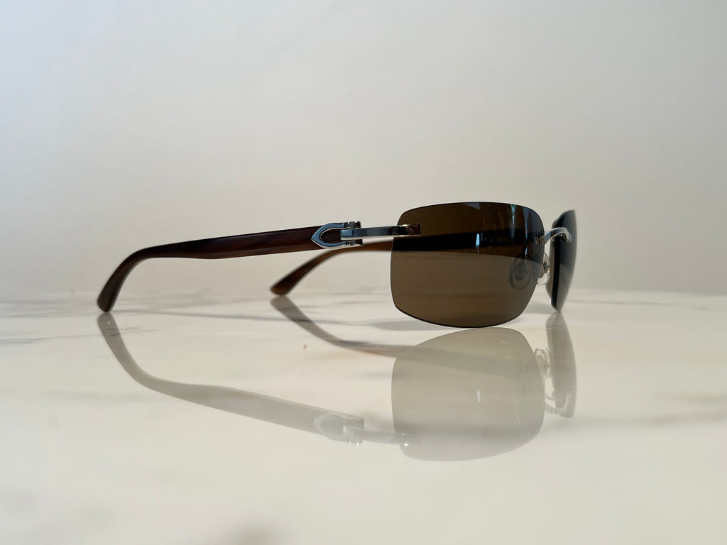 Cartier Brown Buffalo Horn Platinum Frames Sunglasses Glasses