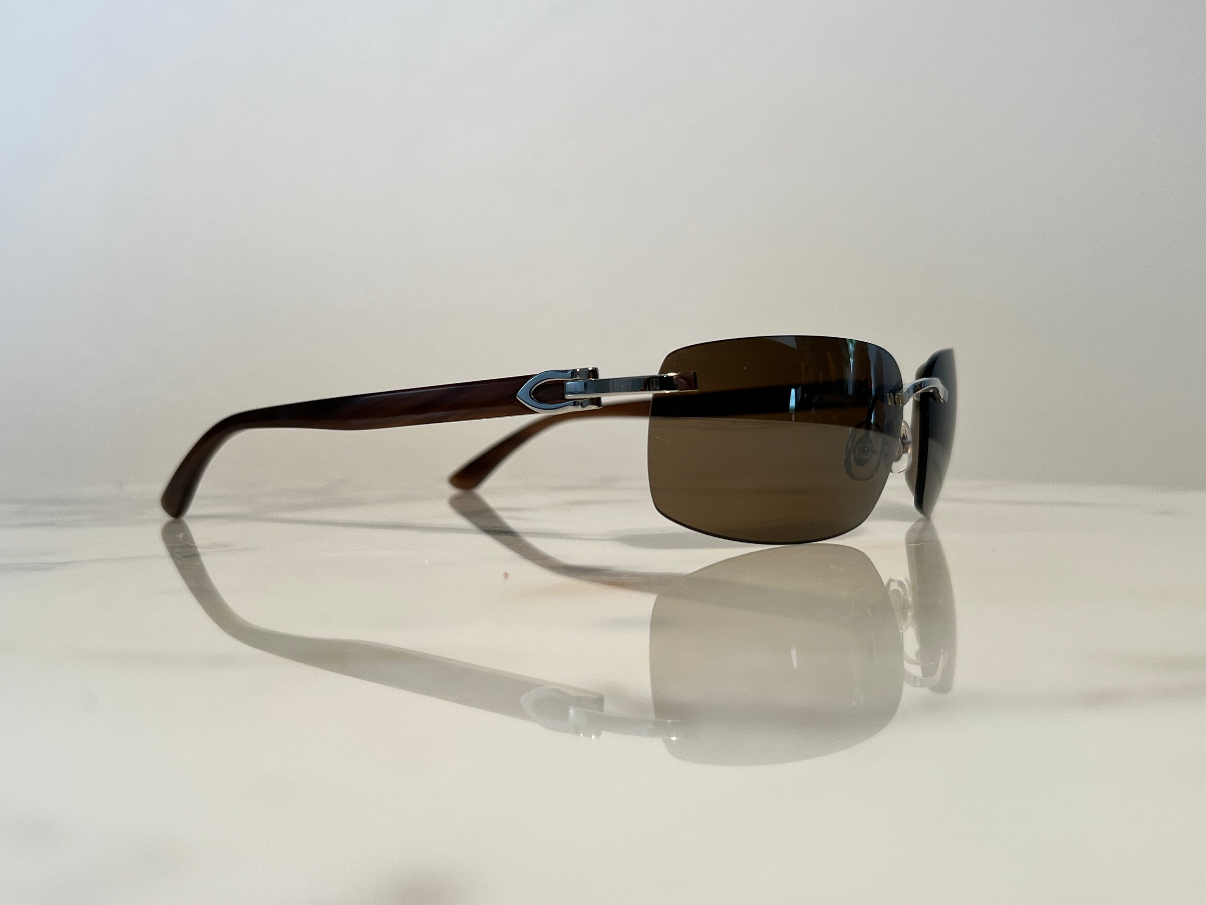 Cartier Brown Buffalo Horn Platinum Frames Sunglasses Glasses