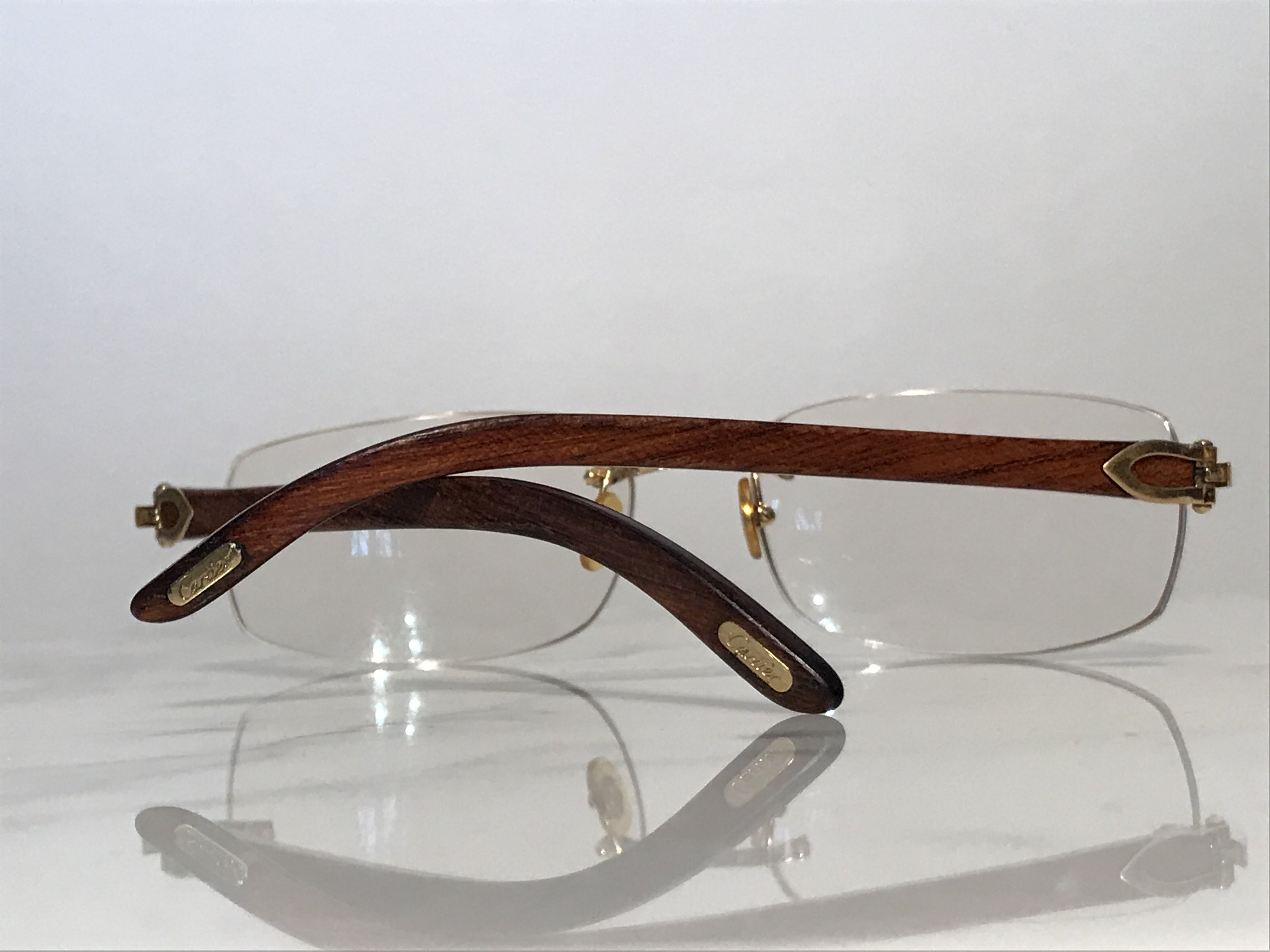 Cartier Rimless Bubinga Wood 18k Wood Glasses Sunglasses Eyeglasses Frames - Braglia