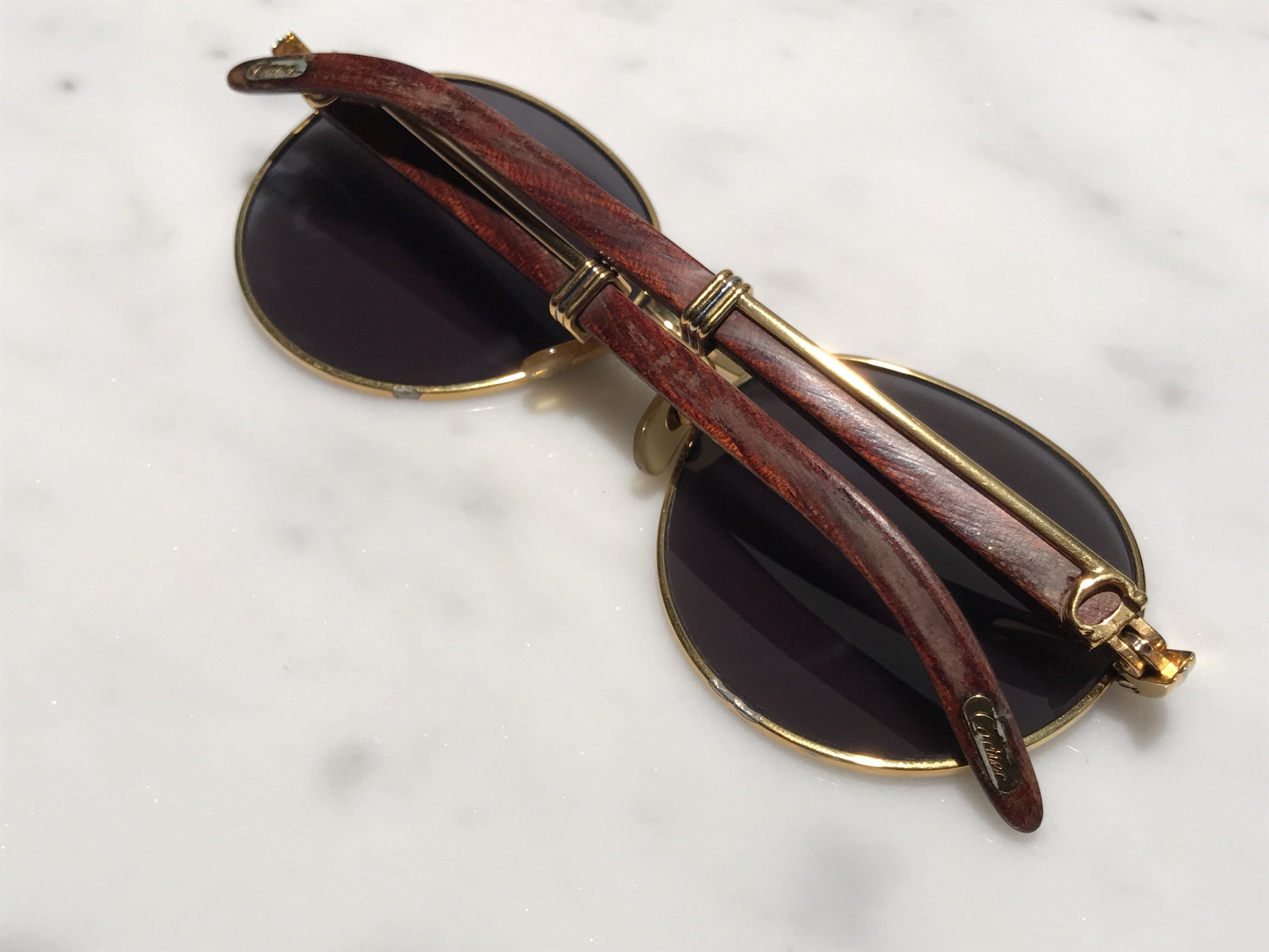Cartier Bagatelle Gold Wood Sunglasses