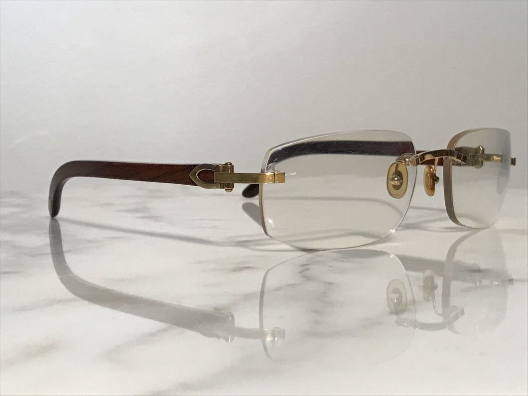 Cartier Rimless Bubinga Wood 18k Wood Glasses Sunglasses Eyeglasses Frames - Braglia