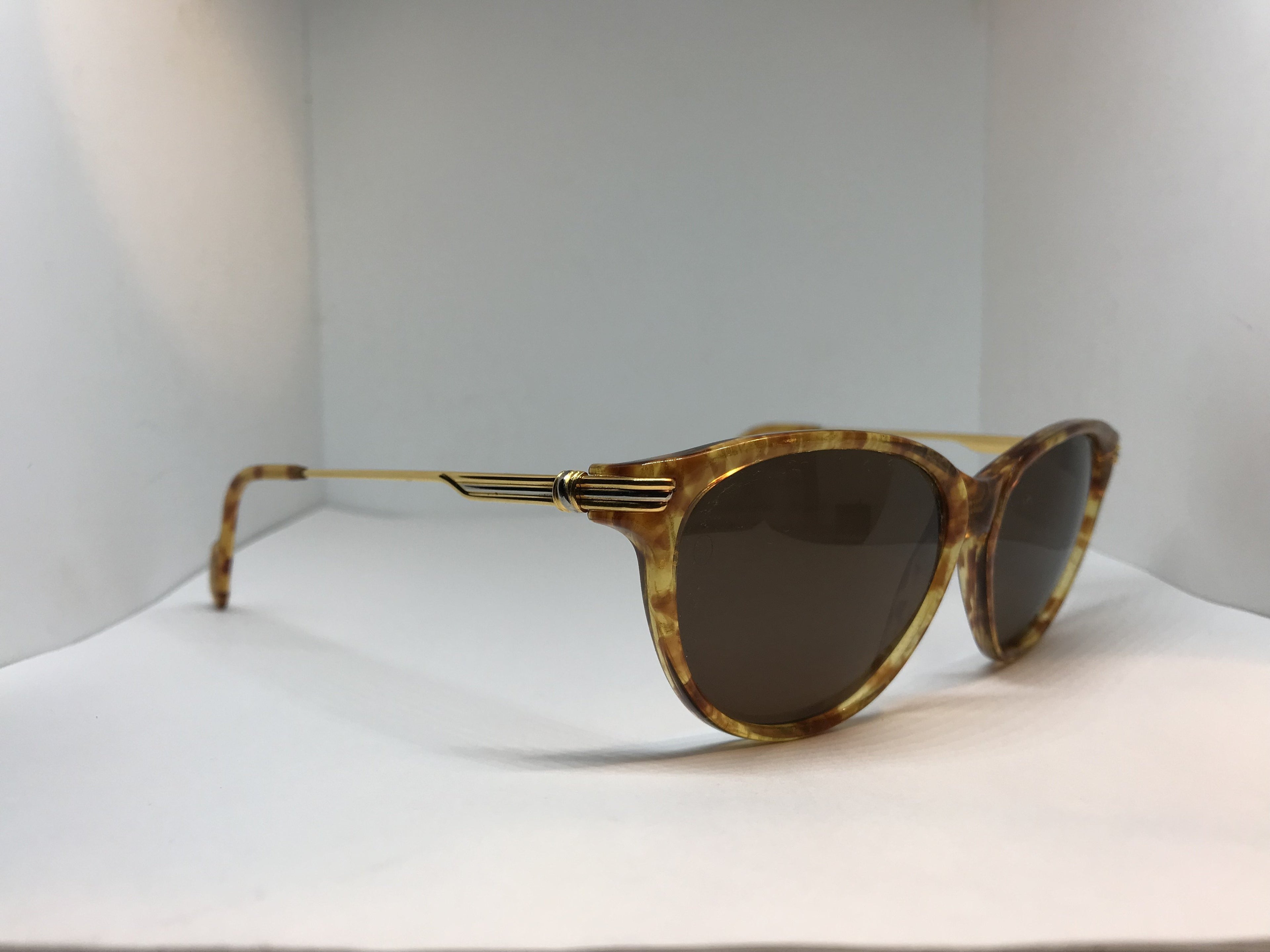 Cartier 22k Gold Jaspe Cat Sunglasses Glasses Eyeglasses Frame Vintage Wood Buff - Braglia