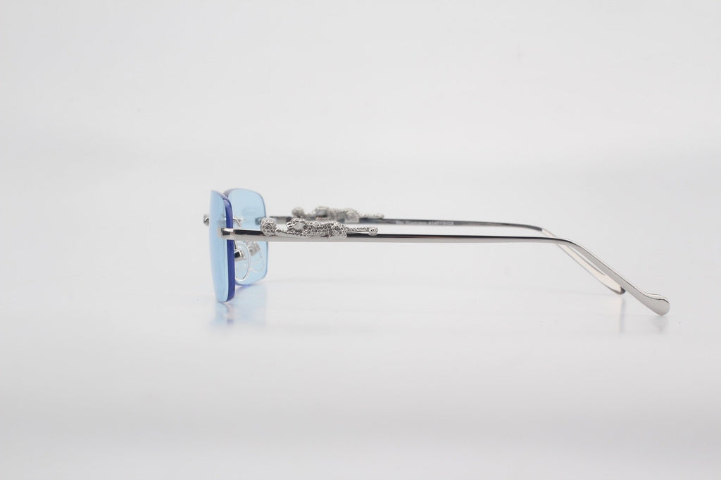18k White Gold Giaguaro Sunglasses Sky Fall Blue Lenses