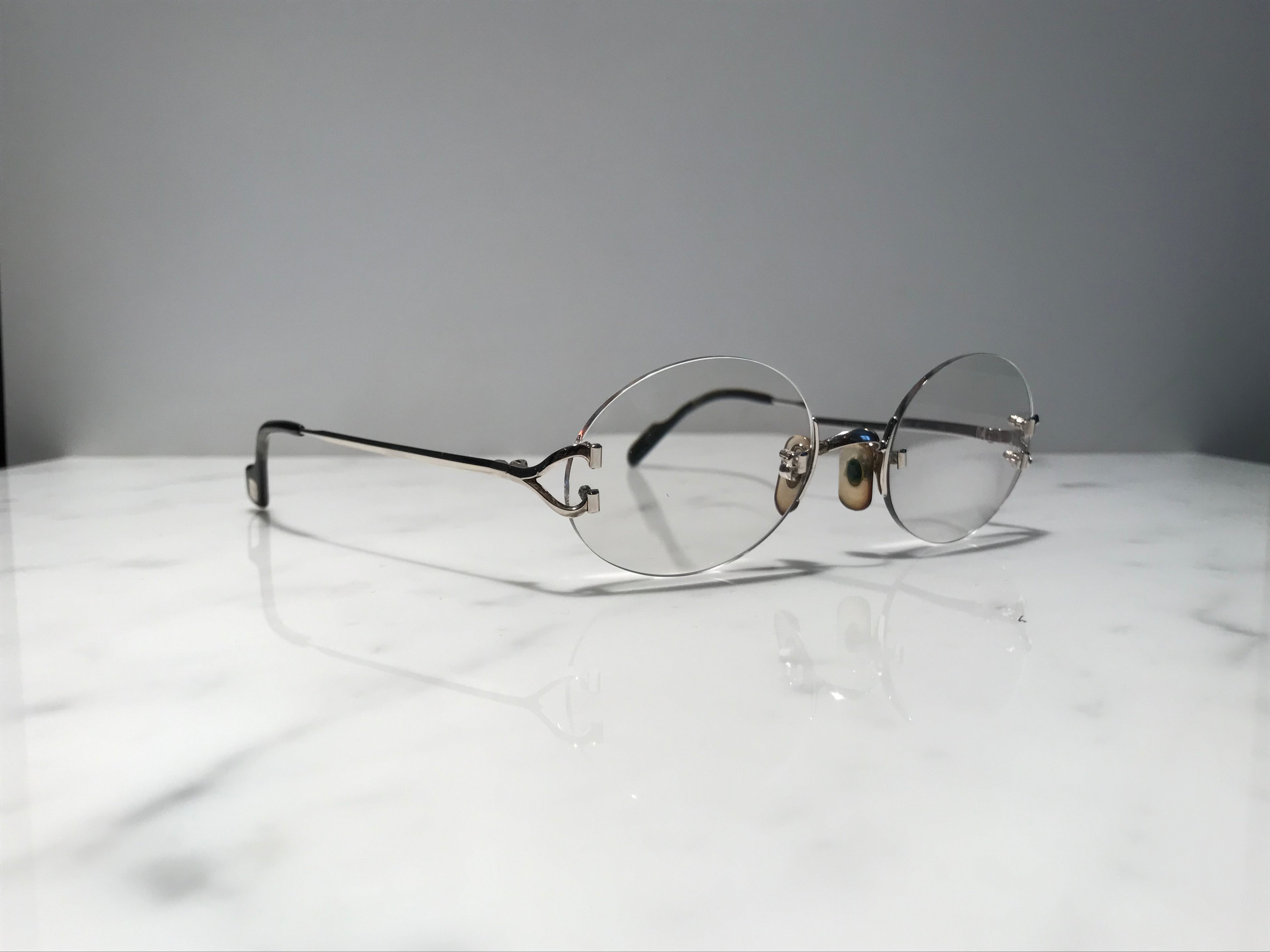Cartier Vintage Scala C Decor Platinum Sunglasses Glasses Eyeglasses Frame