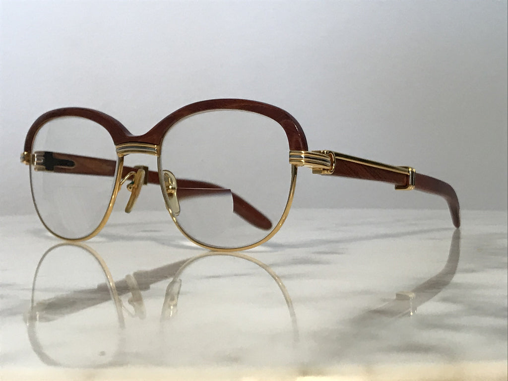 Cartier Malmaison 22k Gold Bubinga Wood Glasses Sunglasses Frame - Braglia