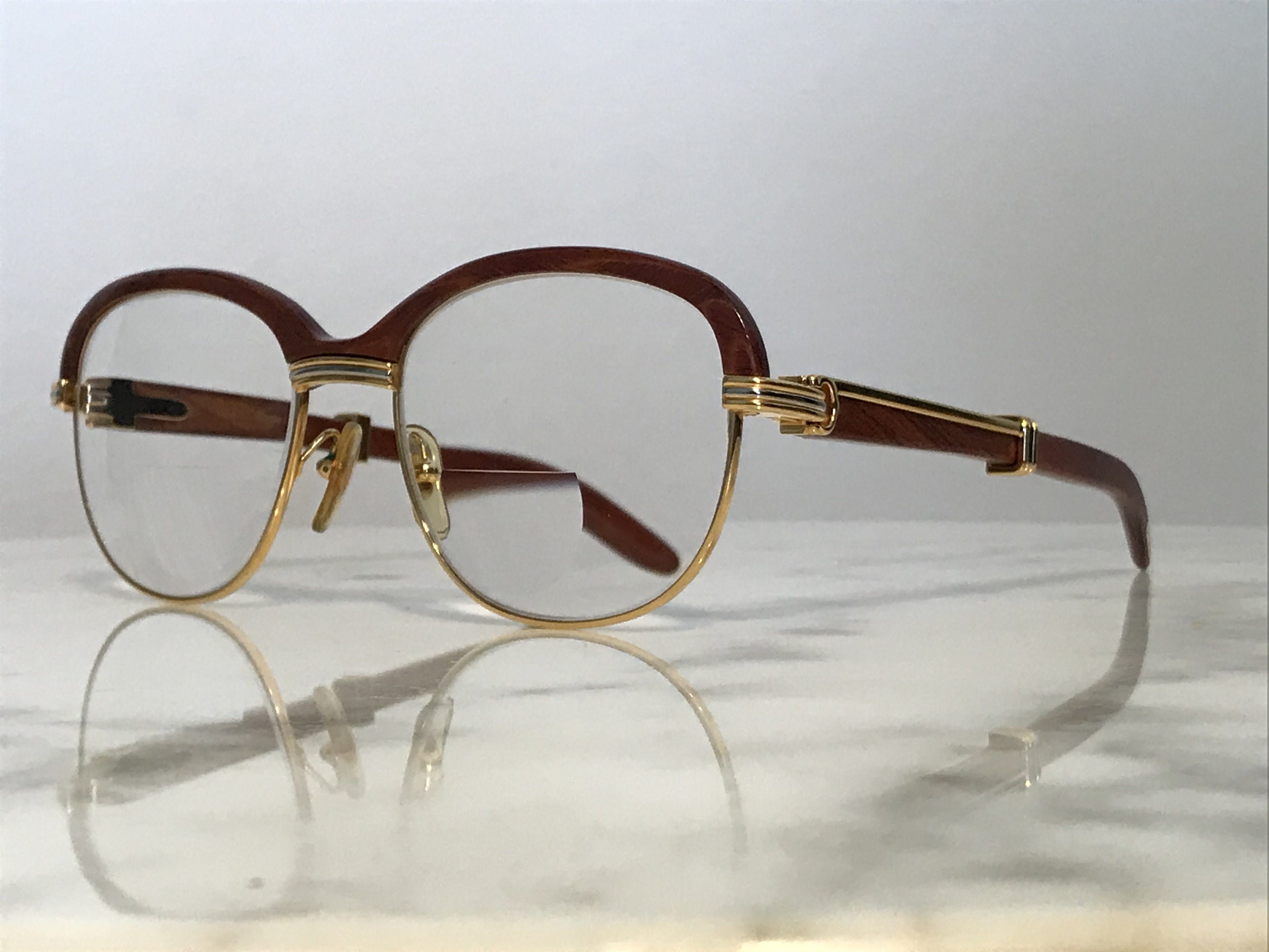 Cartier Malmaison 22k Gold Bubinga Wood Glasses Sunglasses Frame - Braglia