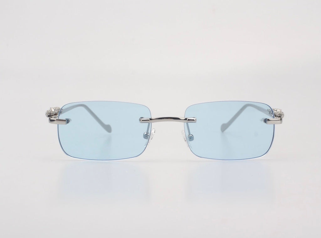 18k White Gold Giaguaro Sunglasses Sky Fall Blue Lenses
