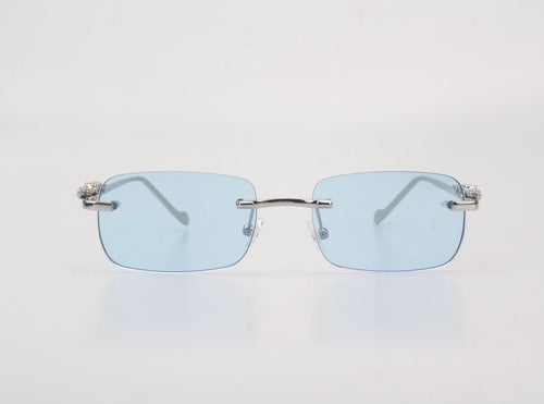 18k White Gold Giaguaro Sunglasses Sky Fall Blue Lenses