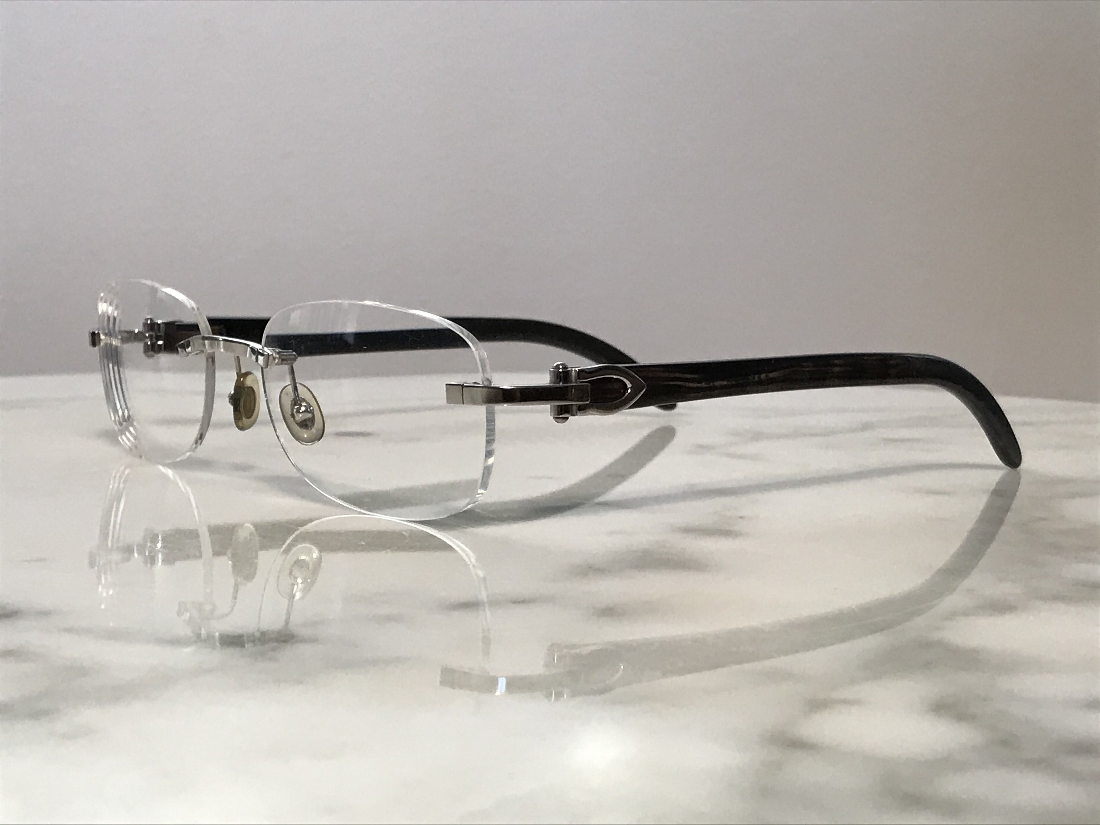 Cartier Platinum Buffalo Horn Rimless Glasses Sunglasses - Braglia